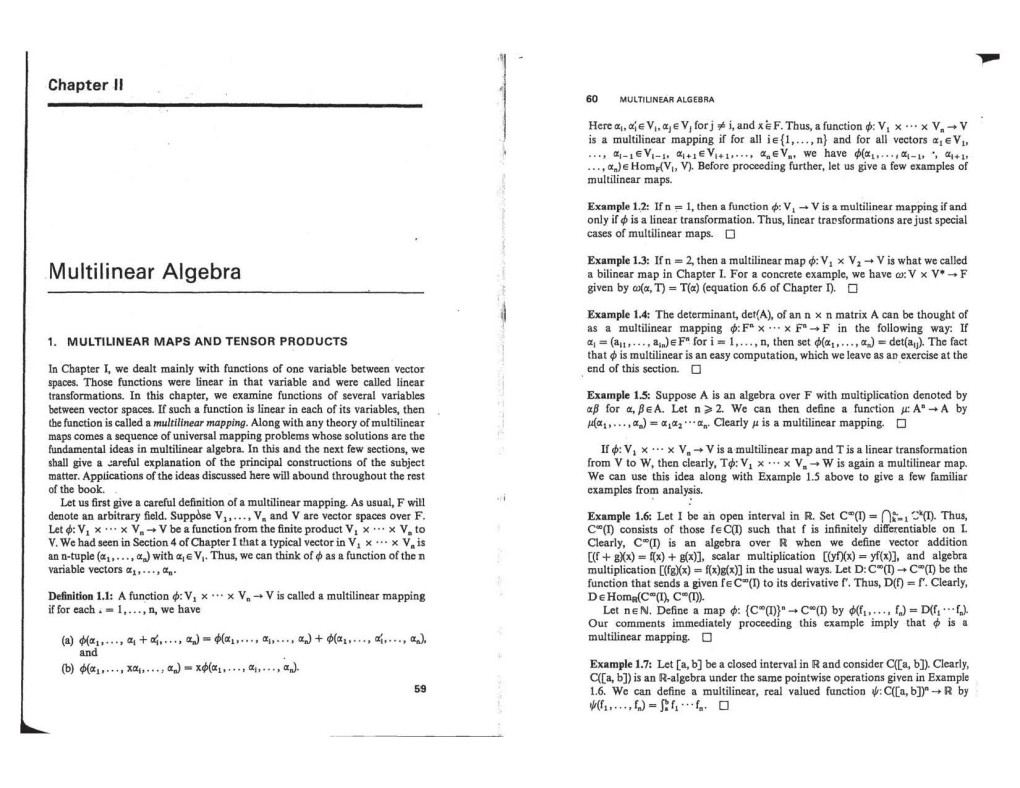Multilinear Algebra a Bilinear Map in Chapter I