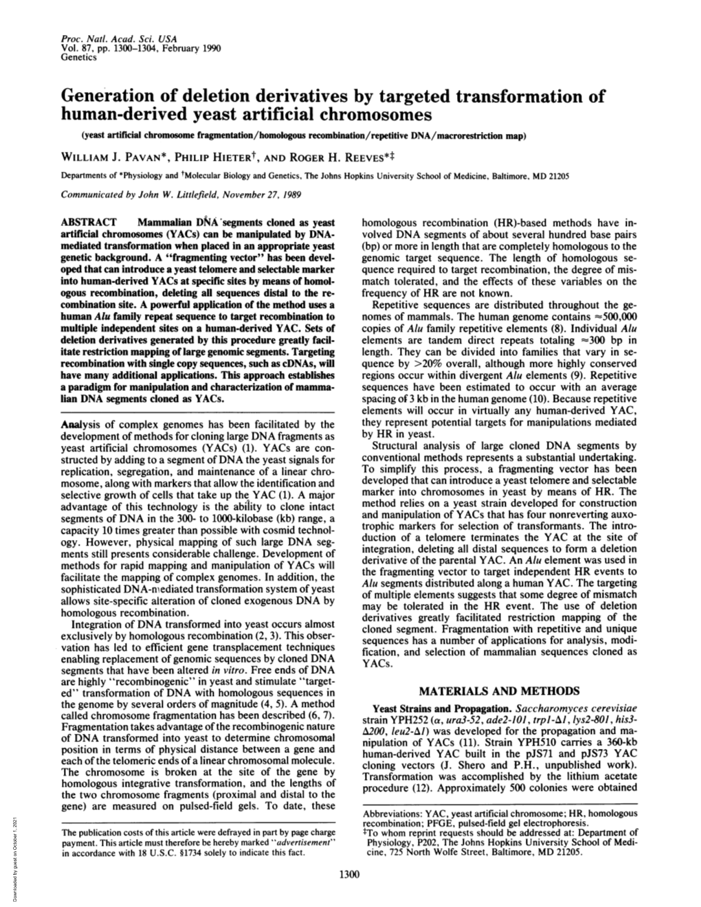 Generation of Deletion Derivatives by Targeted Transformation of Human