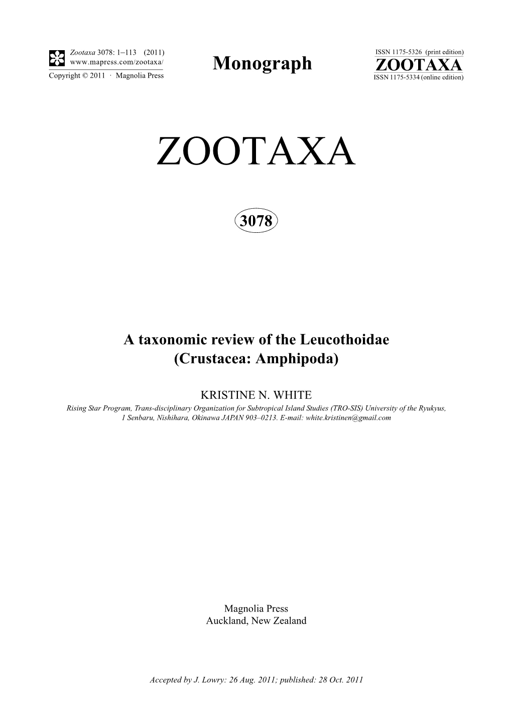 A Taxonomic Review of the Leucothoidae (Crustacea: Amphipoda)