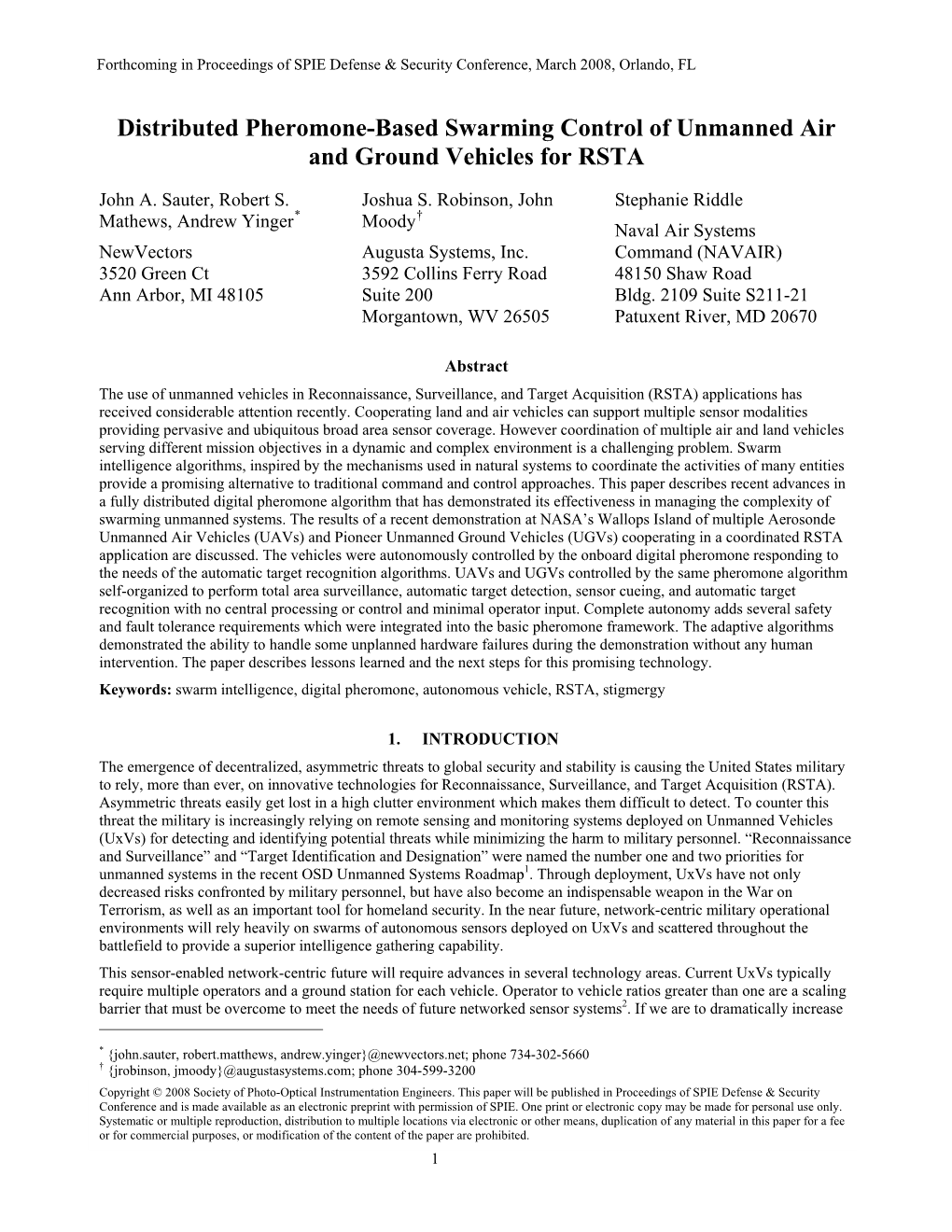 The Use of Swarming Unmanned Vehicles to Support Target