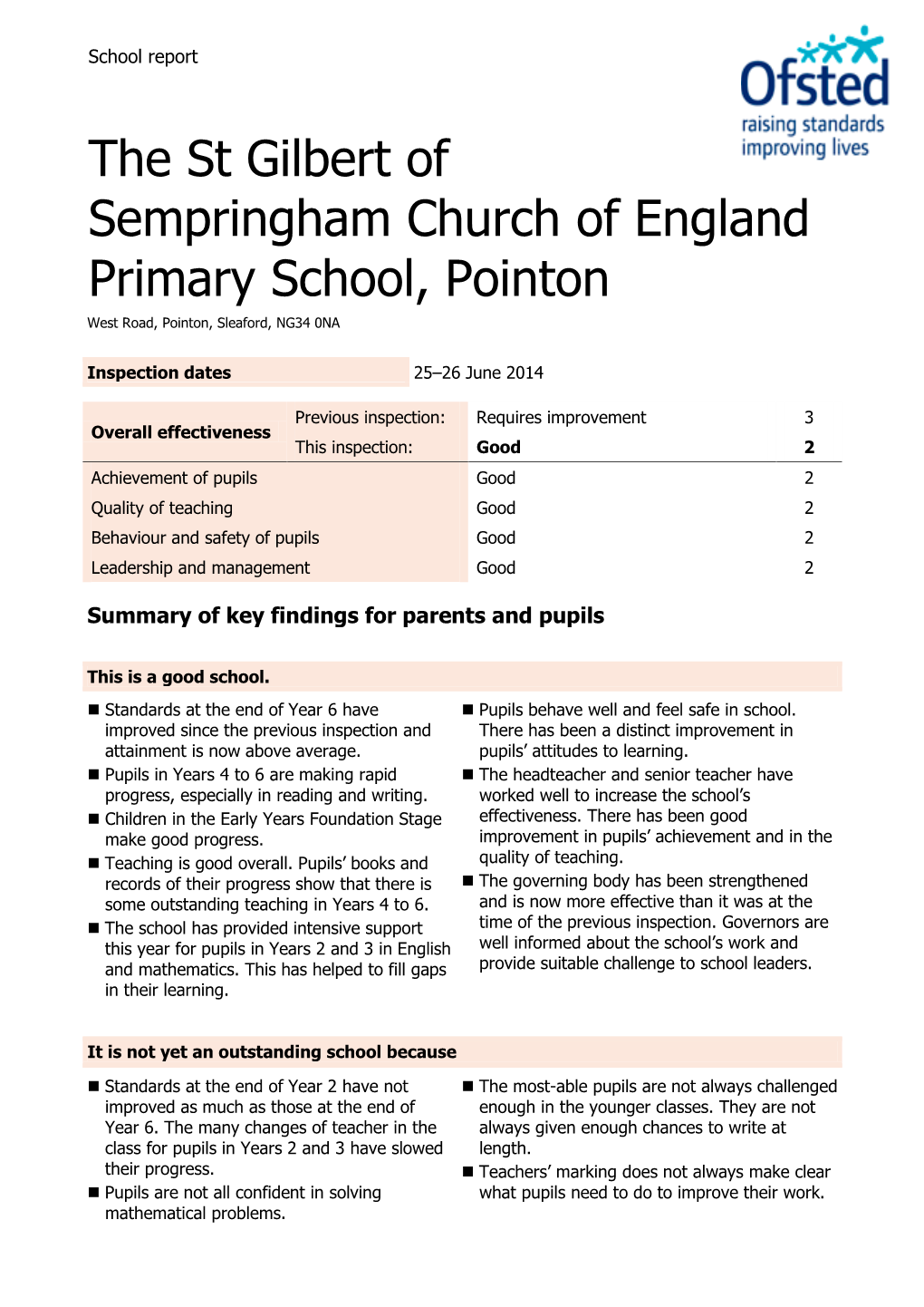 The St Gilbert of Sempringham Church of England Primary School, Pointon West Road, Pointon, Sleaford, NG34 0NA