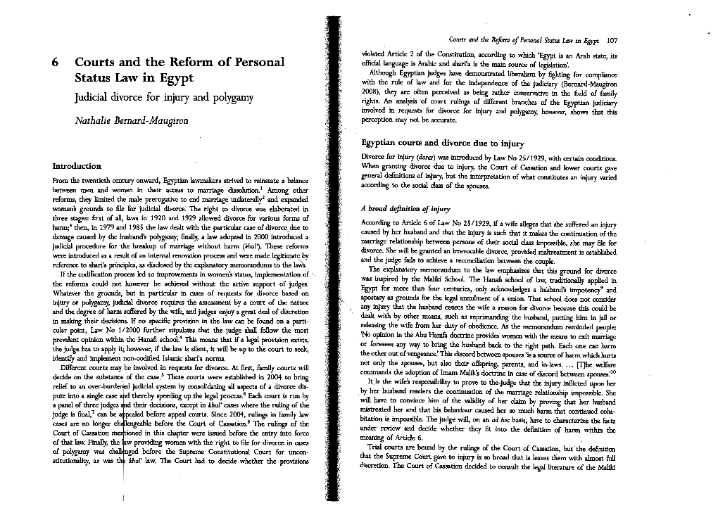 Courts and the Reform of Personal Status Law in Egypt : Judicial Divorce for Injury and Polygamy in : Giunchi E