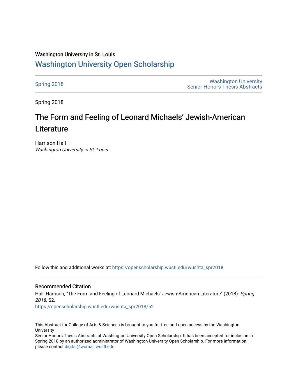 The Form and Feeling of Leonard Michaels' Jewish-American Literature