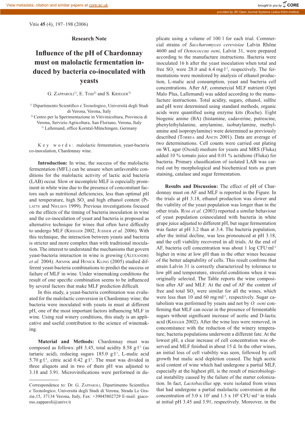 Influence of the Ph of Chardonnay Must on Malolactic Fermentation In