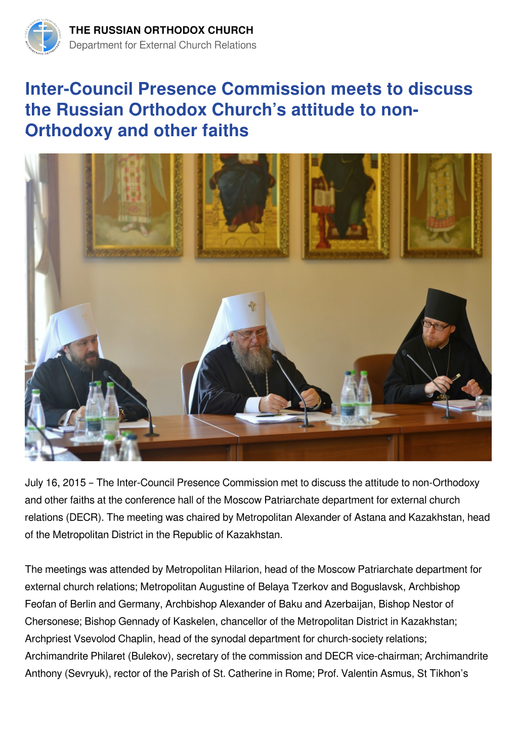 THE RUSSIAN ORTHODOX CHURCH Department for External Church Relations