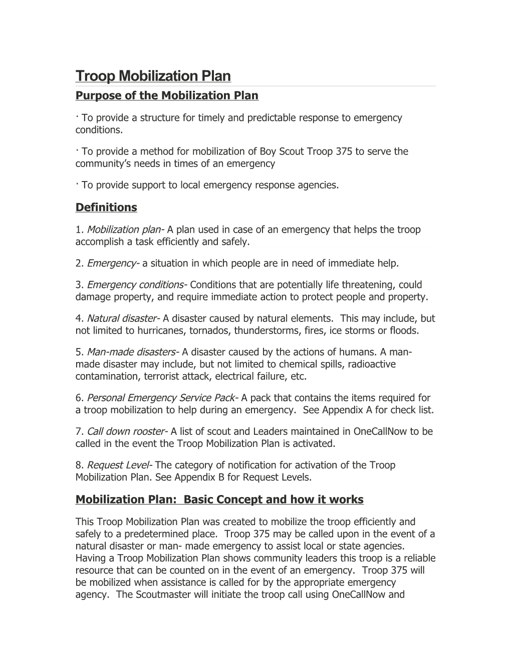 Troop Mobilization Plan