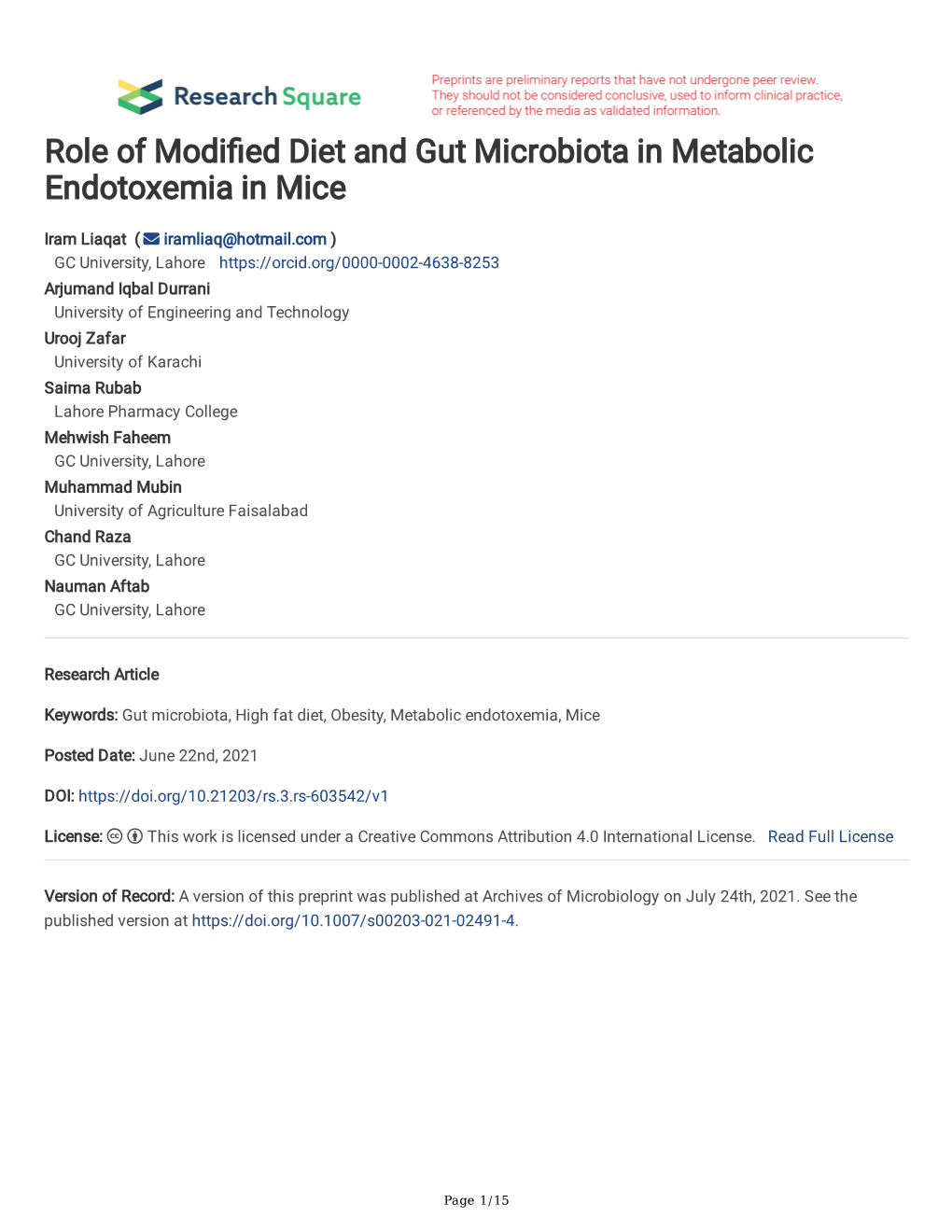 Role of Modi Ed Diet and Gut Microbiota in Metabolic