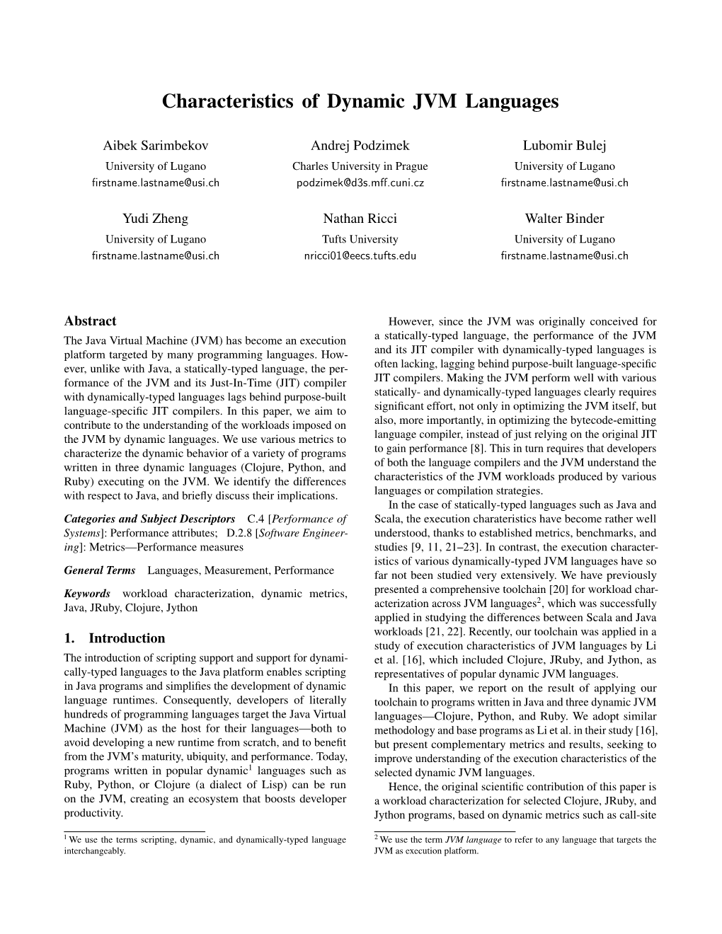 Characteristics of Dynamic JVM Languages