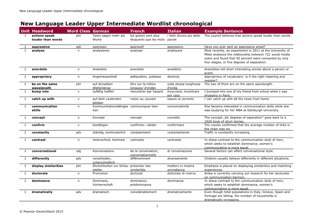 New Language Leader Upper Intermediate Wordlist Chronological