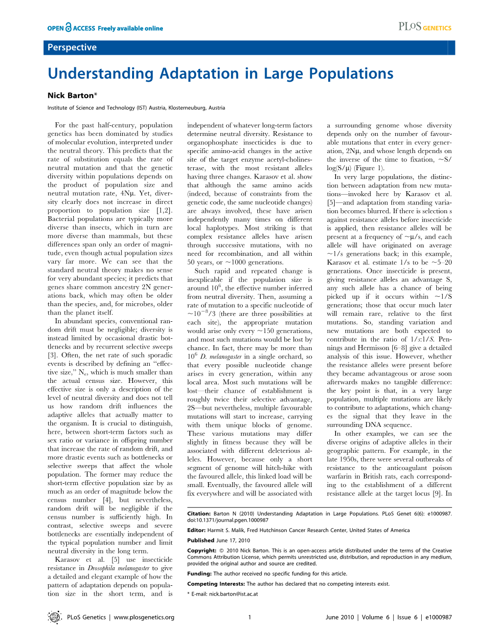 Understanding Adaptation in Large Populations