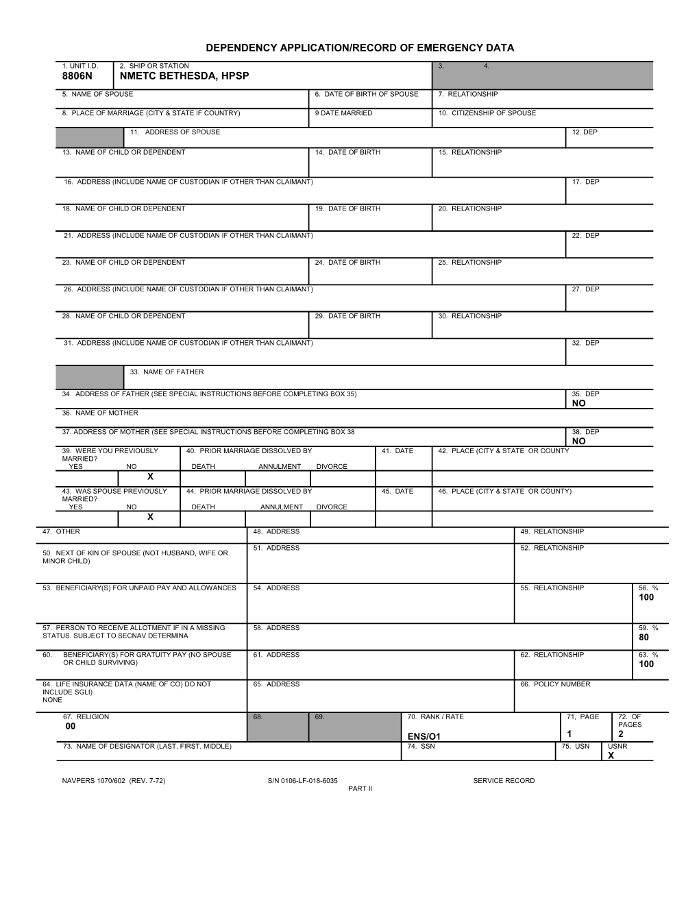 Dependency Application/Record of Emergency Data