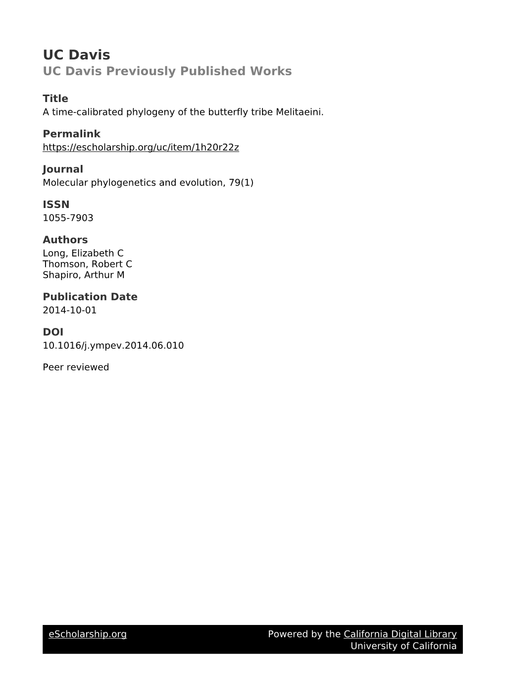 A Time-Calibrated Phylogeny of the Butterfly Tribe Melitaeini