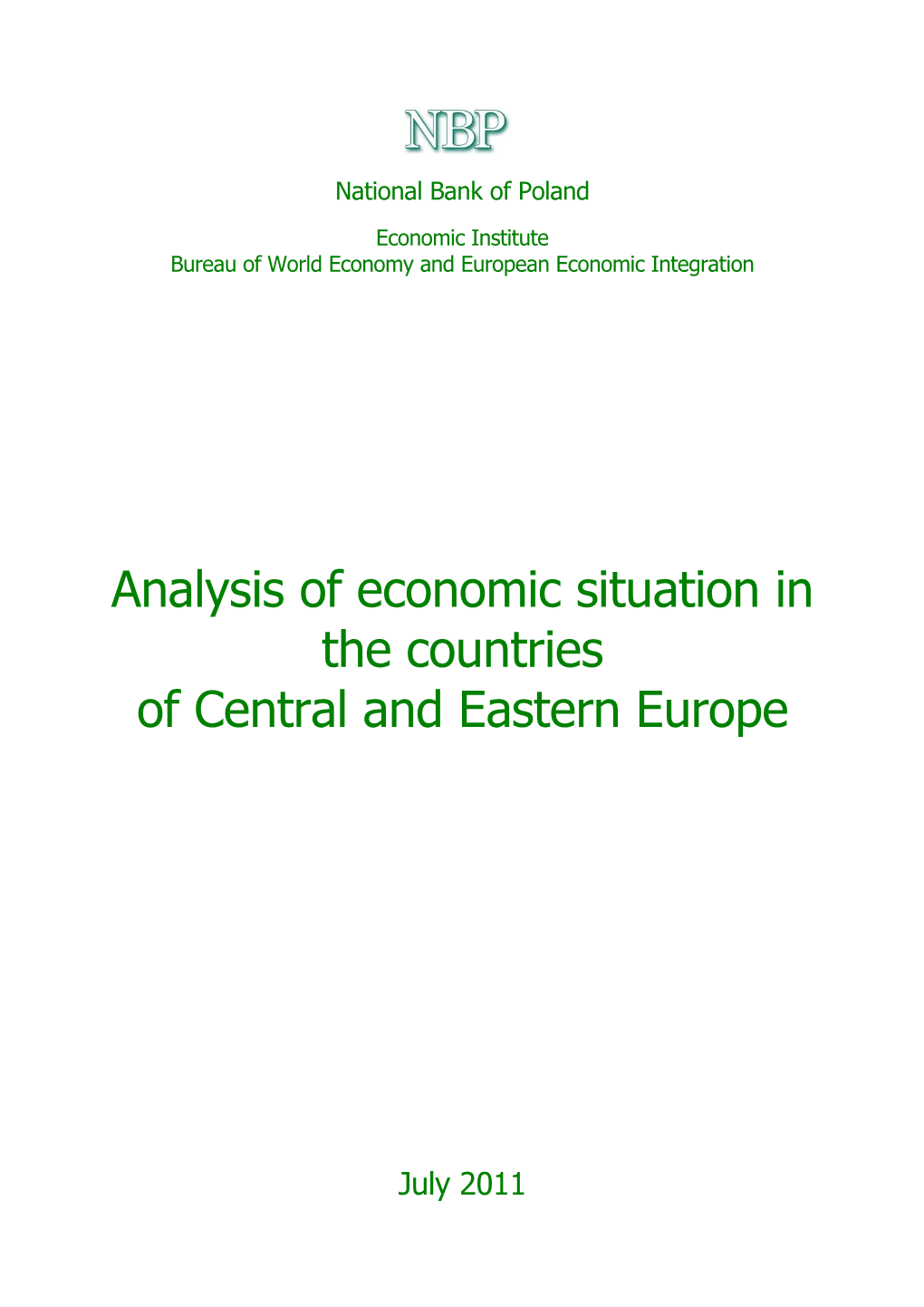 Analysis of Economic Situation in the Countries of Central and Eastern Europe