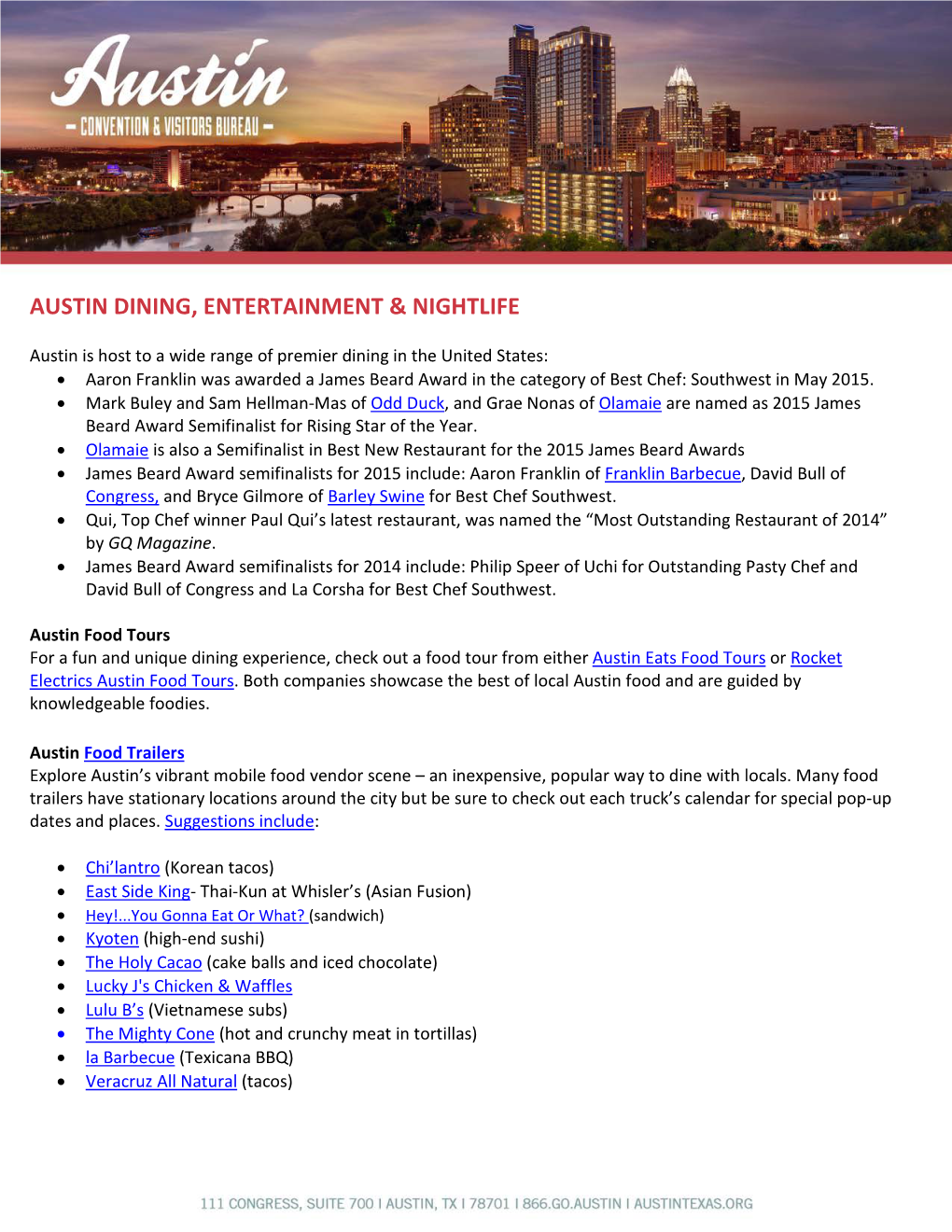 Austin Dining, Entertainment & Nightlife
