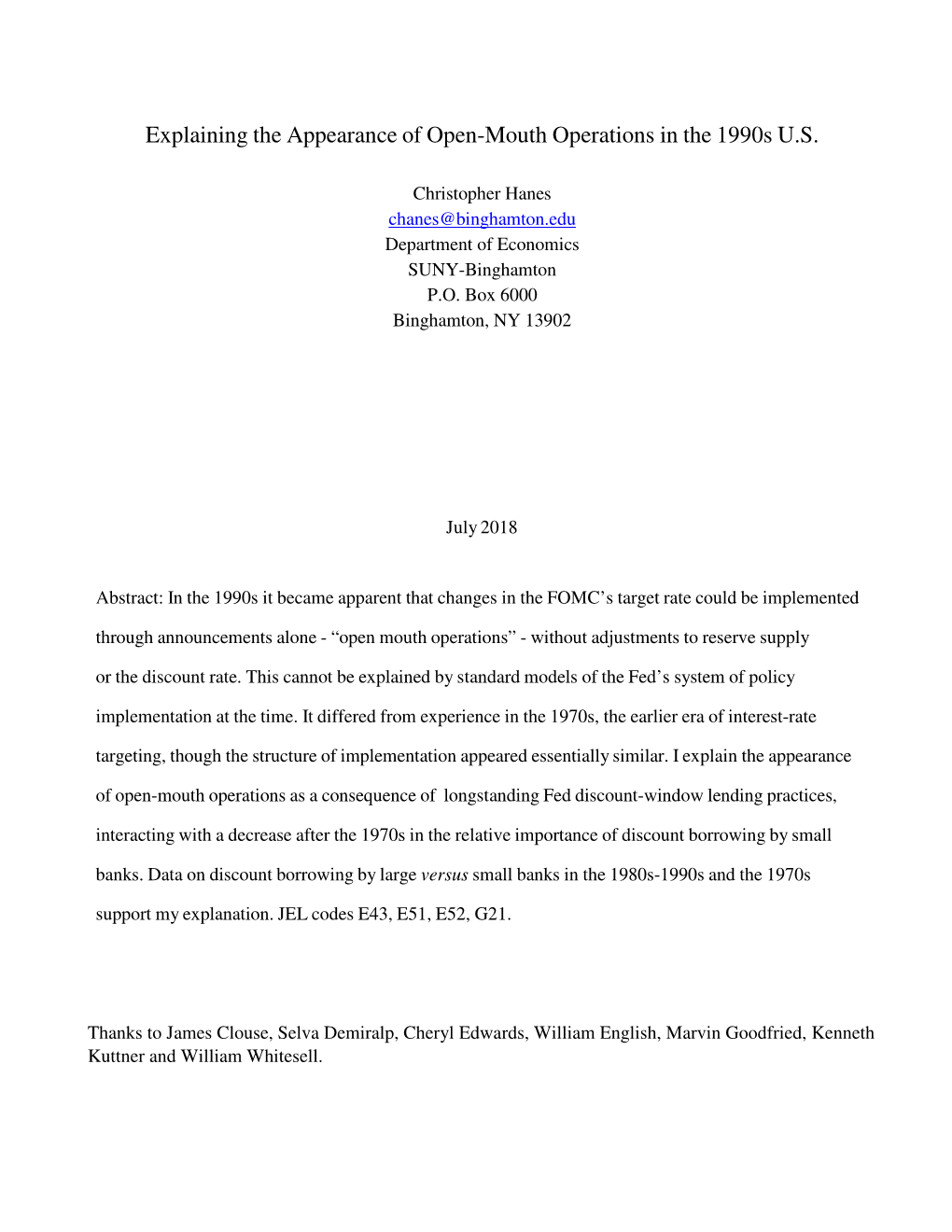 Explaining the Appearance of Open-Mouth Operations in the 1990S U.S