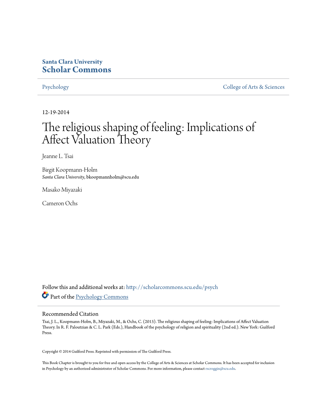 The Religious Shaping of Feeling: Implications of Affect Valuation Theory