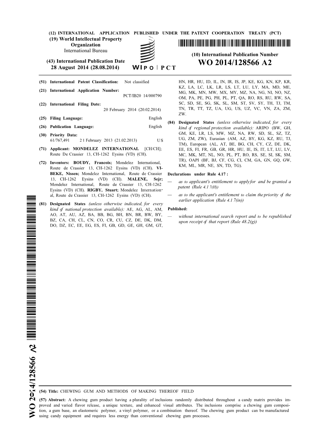 WO 2014/128566 A2 28 August 2014 (28.08.2014) P O P C T