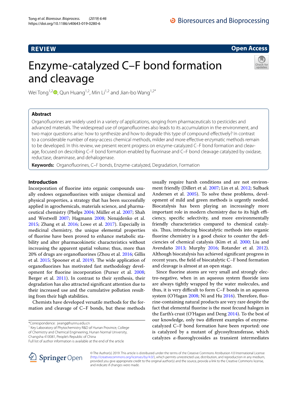 Enzyme-Catalyzed C–F Bond Formation and Cleavage