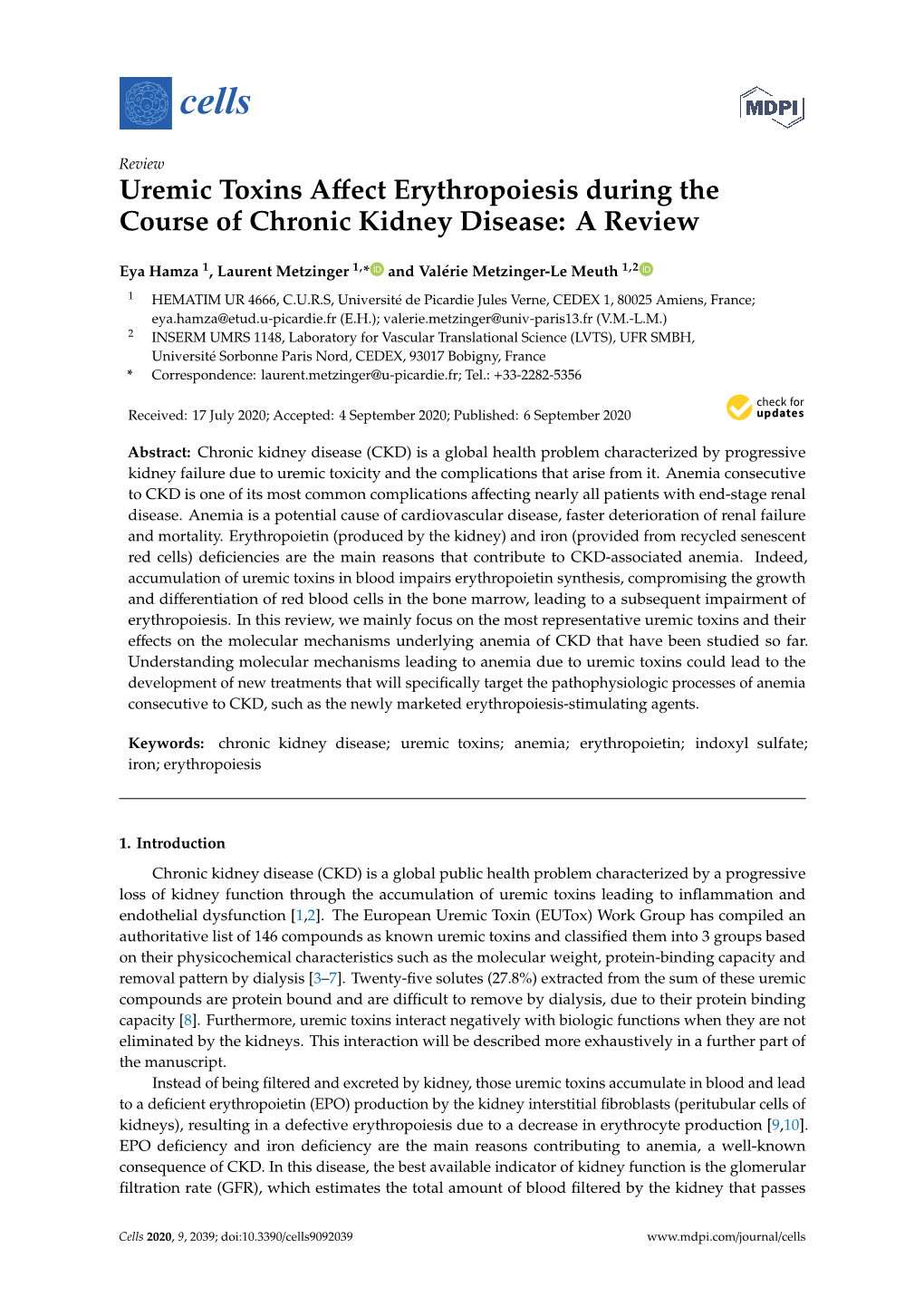 Uremic Toxins Affect Erythropoiesis During the Course of Chronic