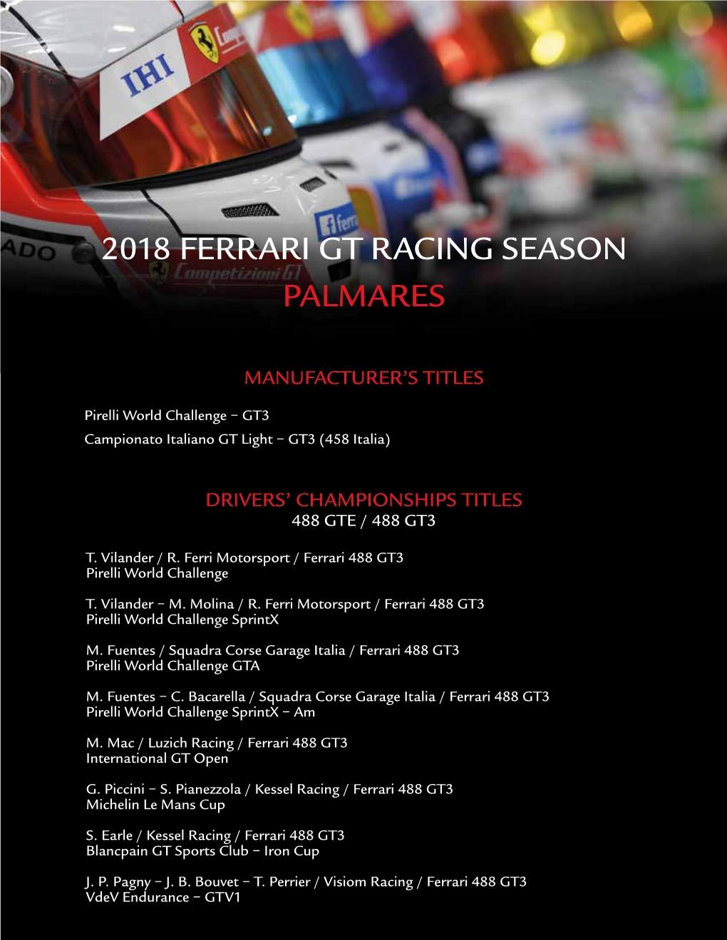 2018 Ferrari Gt Racing Season Palmares