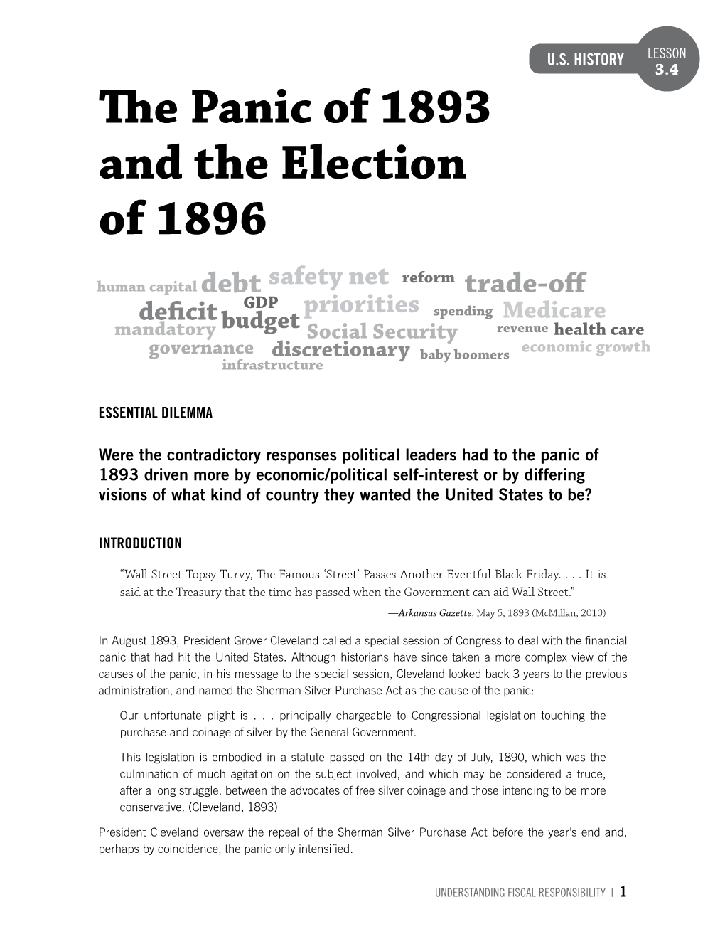 The Panic of 1893 and the Election of 1896