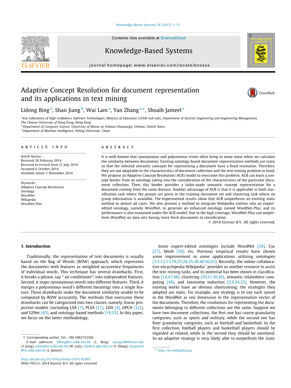 Adaptive Concept Resolution for Document Representation and Its