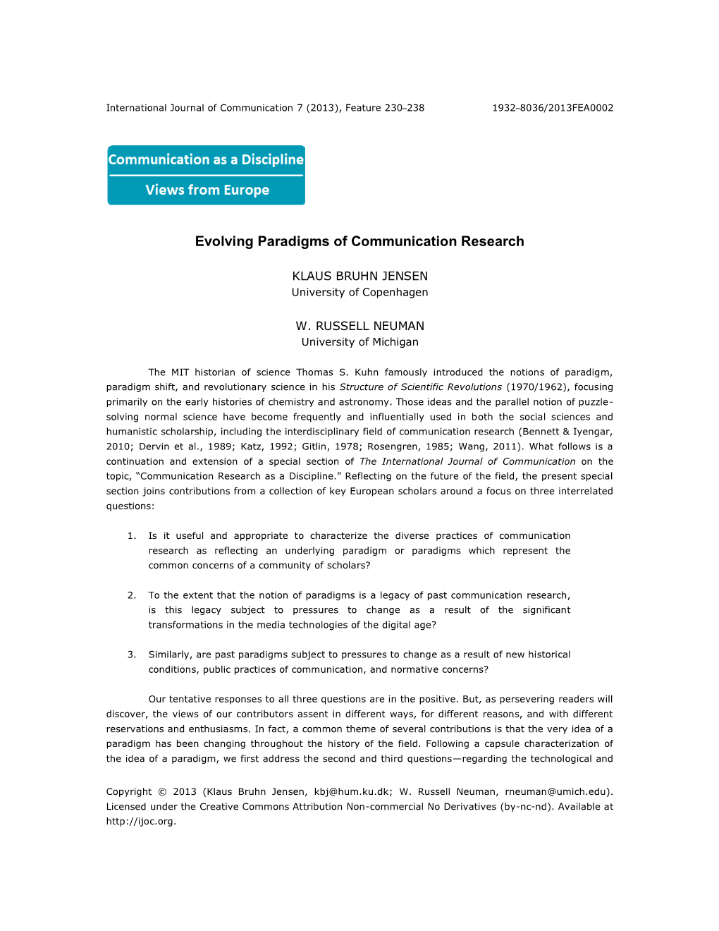 Evolving Paradigms of Communication Research