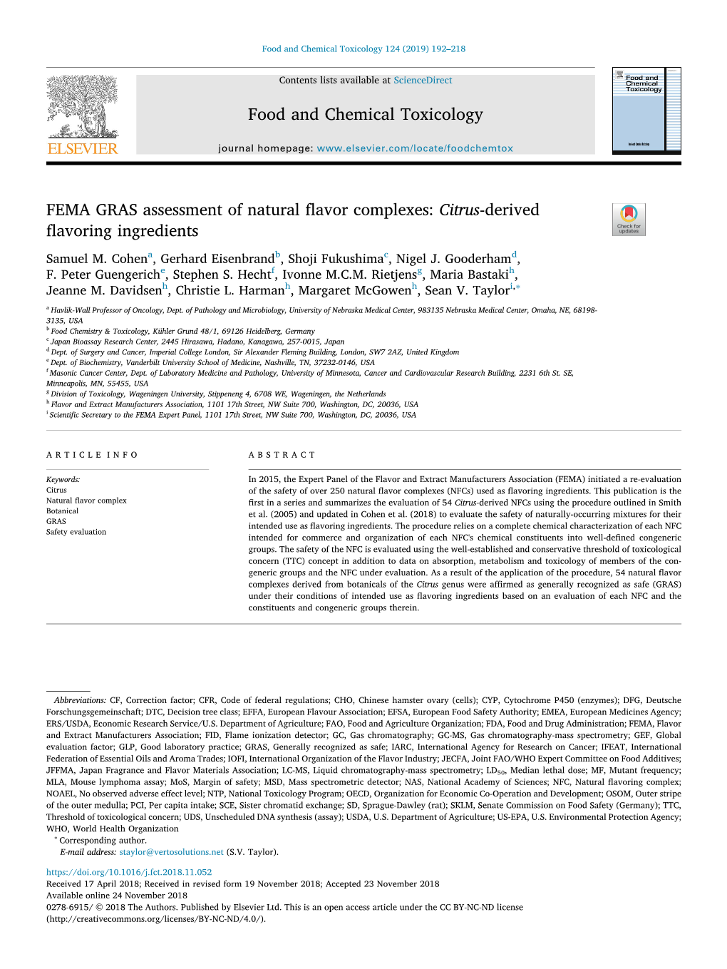 FEMA GRAS Assessment of Natural Flavor Complexes Citrus-Derived