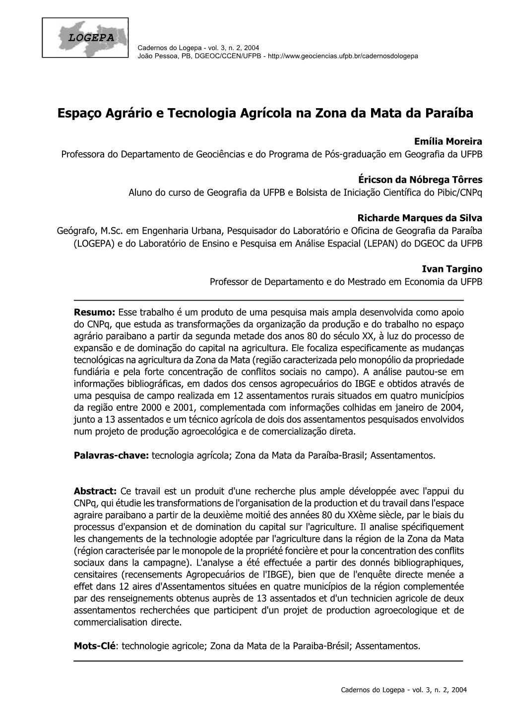 Espaço Agrário E Tecnologia Agrícola Na Zona Da Mata Da Paraíba