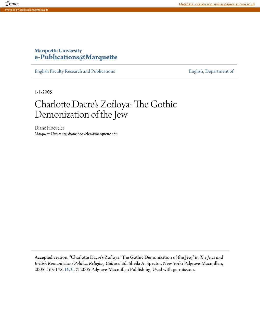 Charlotte Dacreâ•Žs Zofloya: the Gothic Demonization of The