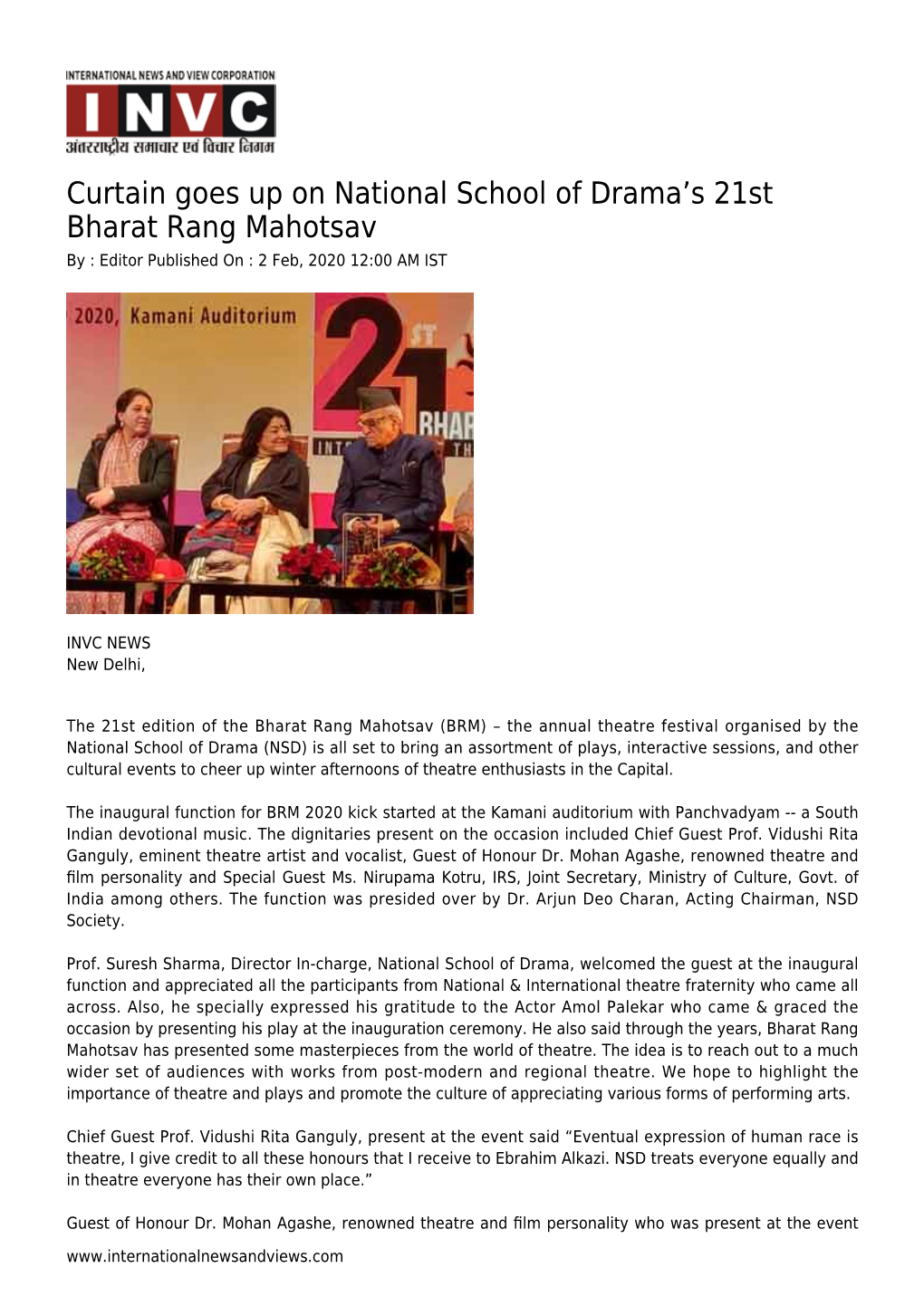 Curtain Goes up on National School of Drama's 21St Bharat Rang Mahotsav