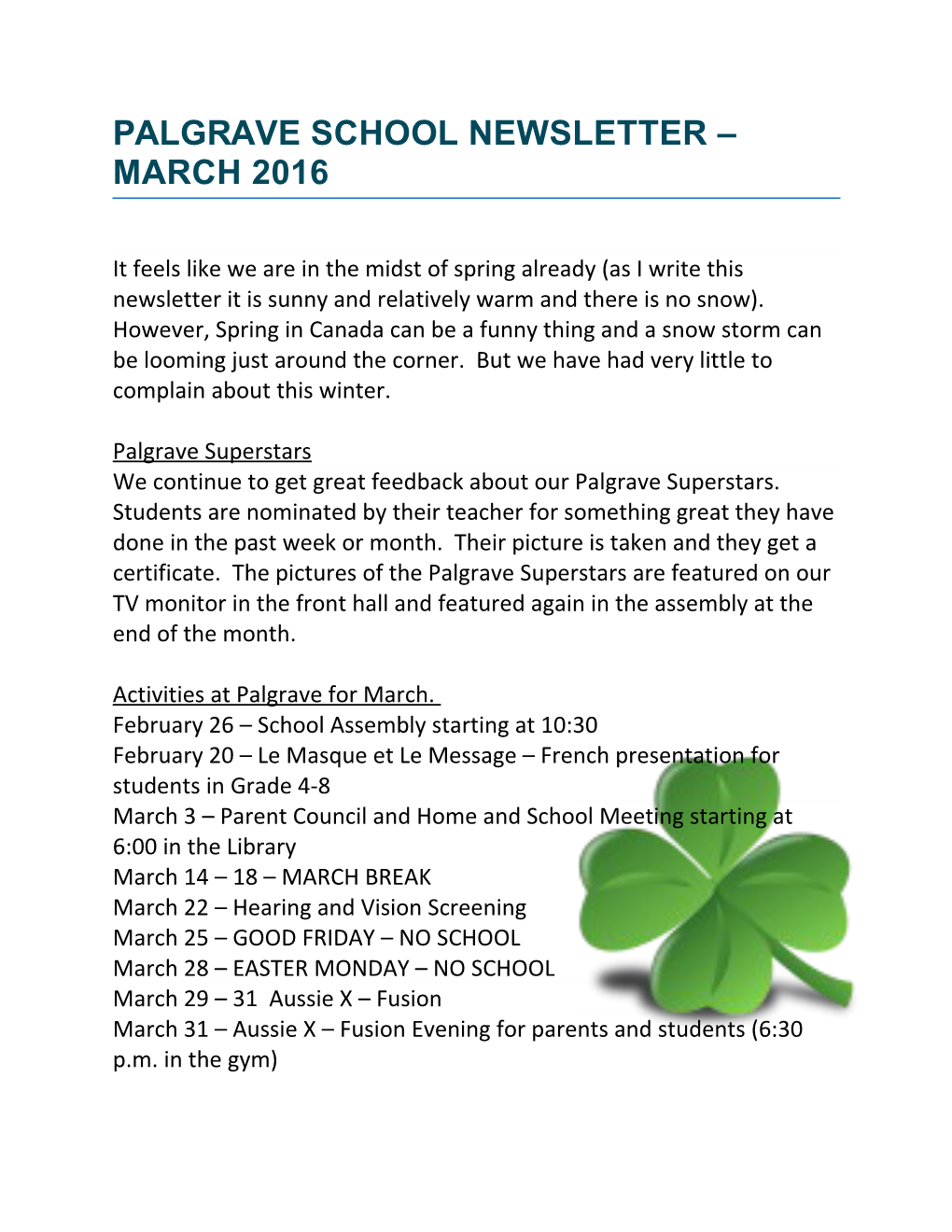 Palgrave School Newsletter March 2016