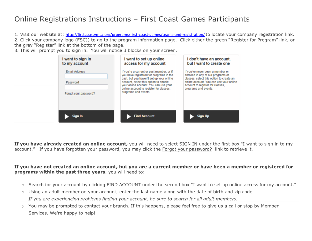 Online Registrations Instructions – First Coast Games Participants