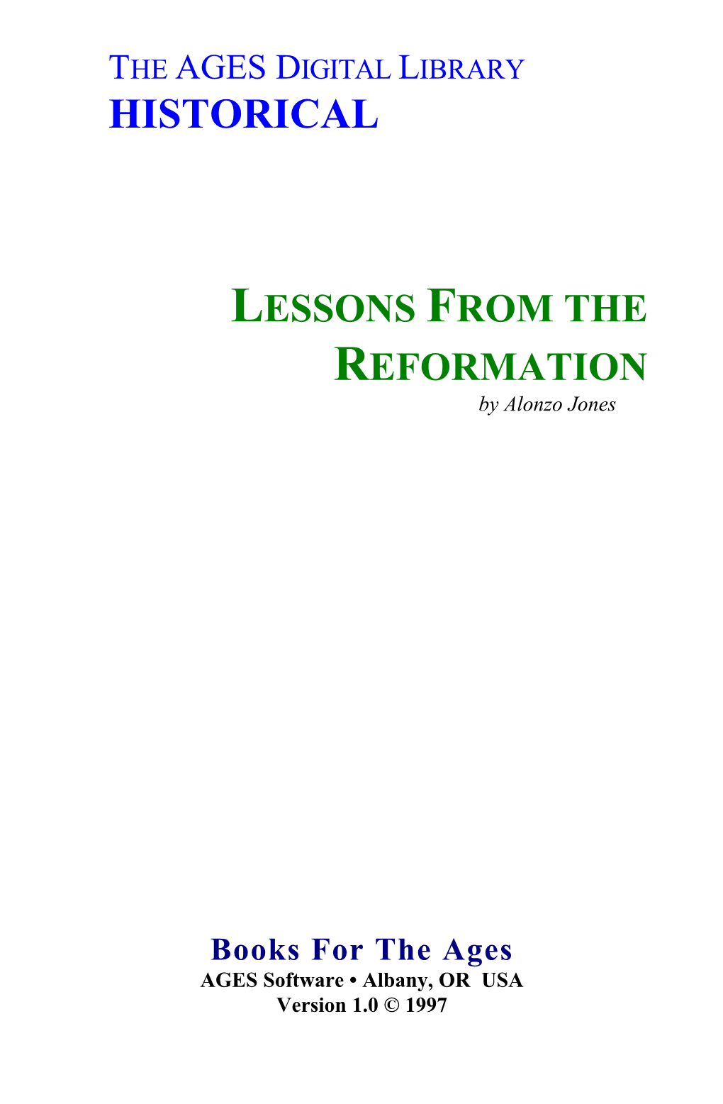 LESSONS from the REFORMATION by Alonzo Jones