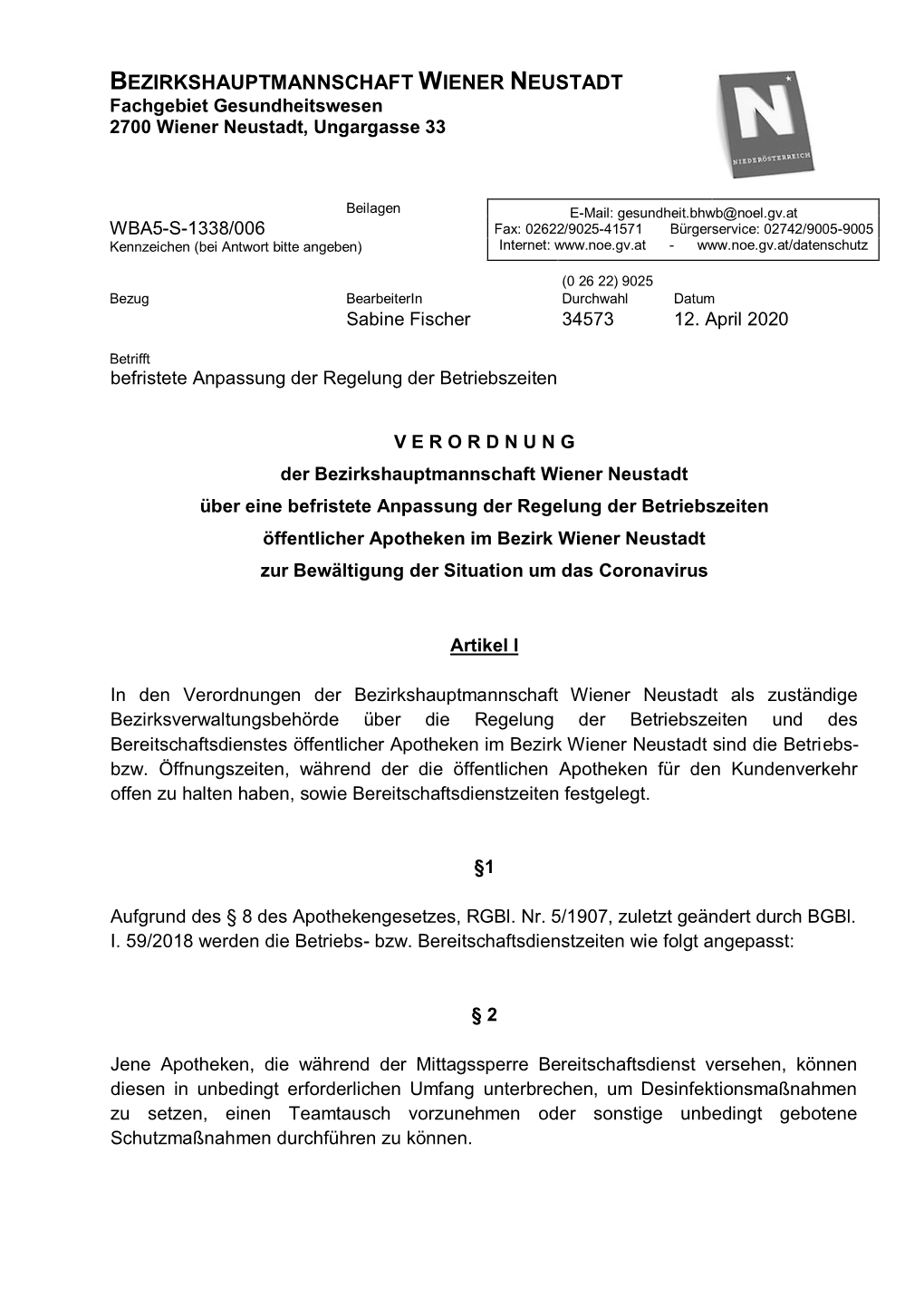 Verordnung Befristete Anpassung