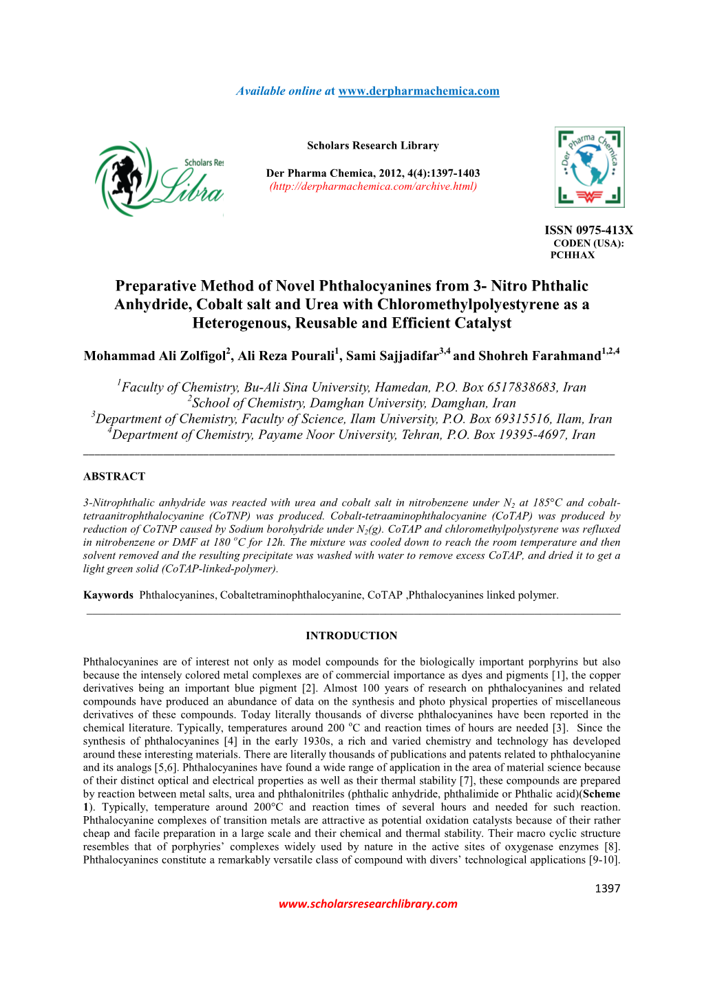 Preparative Method of Novel Phthalocyanines from 3- Nitro