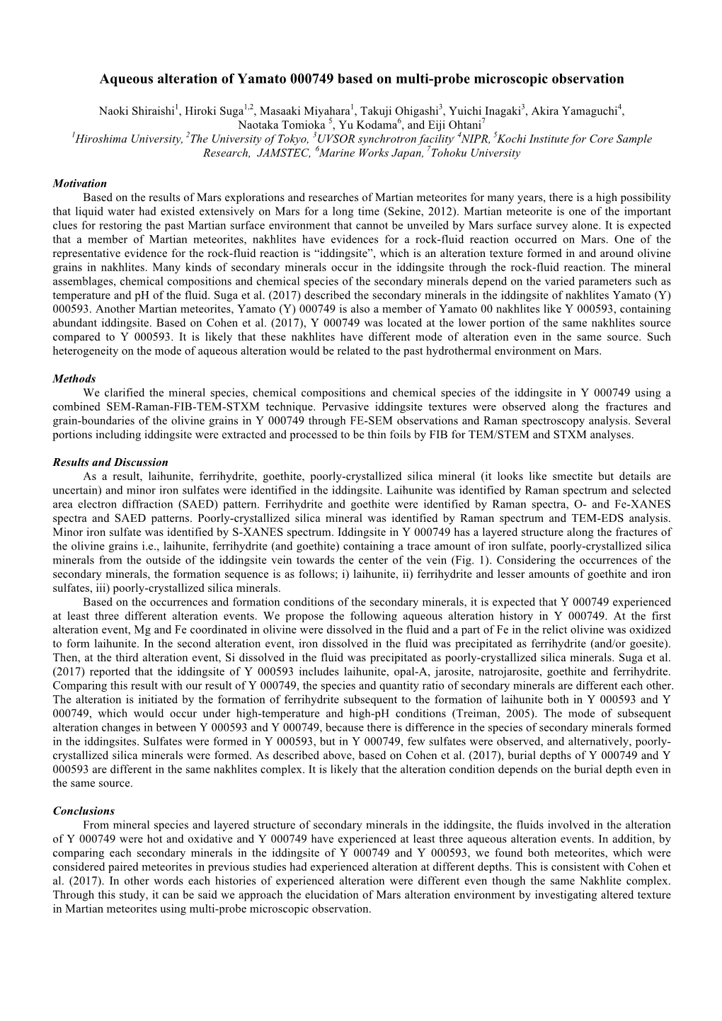 Aqueous Alteration of Yamato 000749 Based on Multi-Probe Microscopic Observation