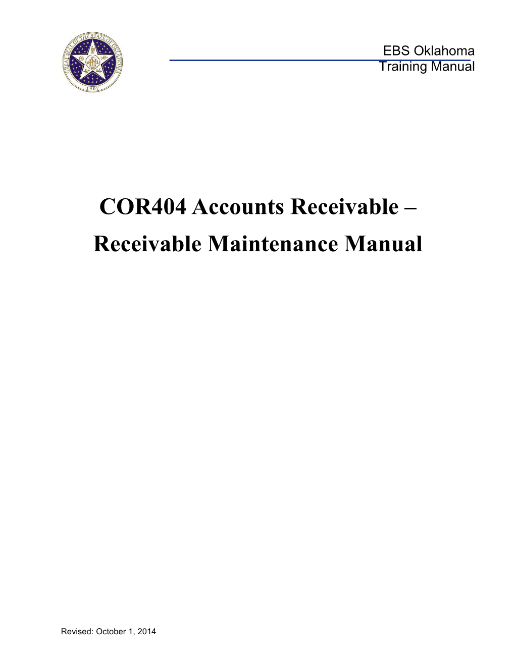 COR404 Accounts Receivable - Receivable Maintenance Manual