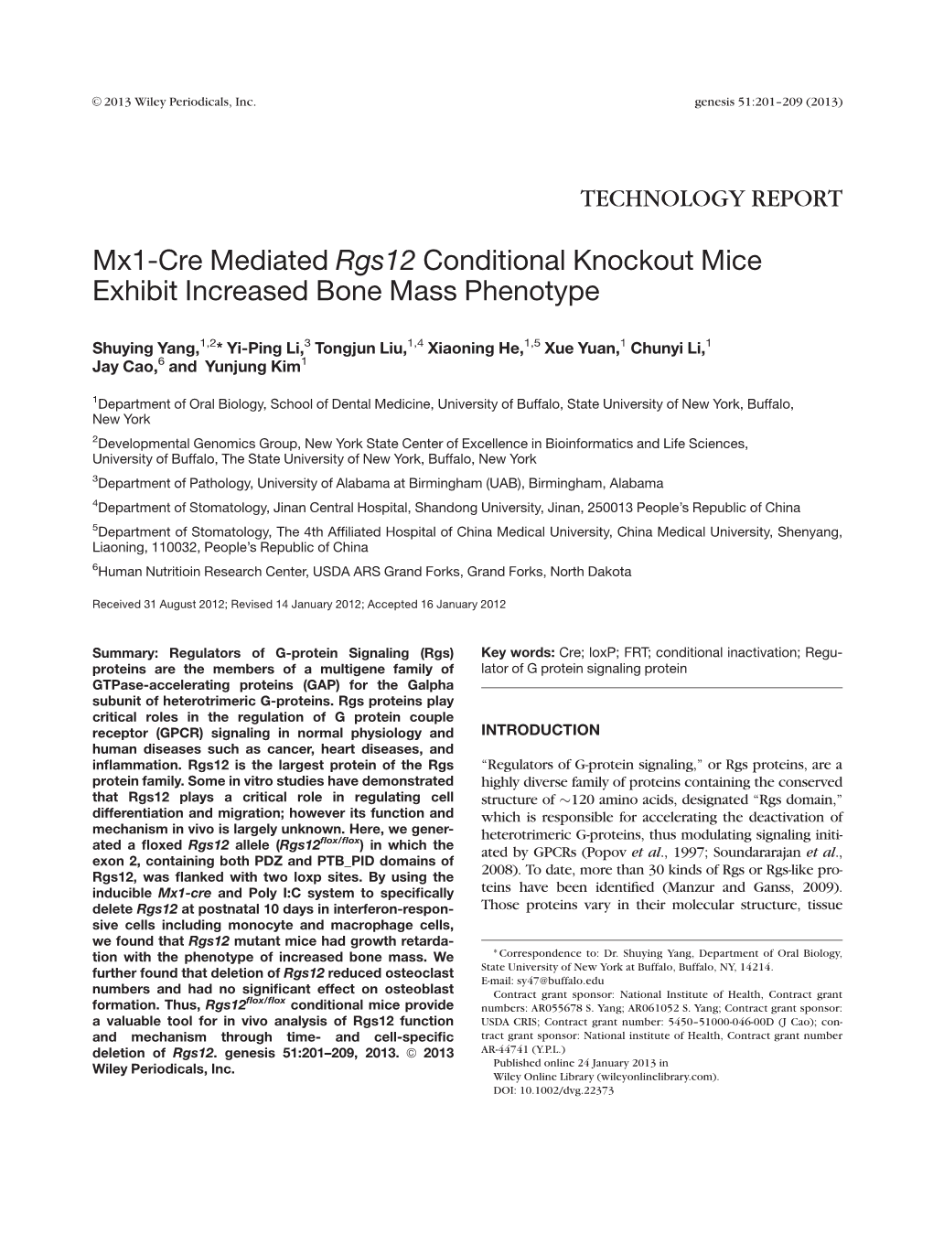 Mx1cre Mediated Rgs12 Conditional Knockout Mice Exhibit Increased