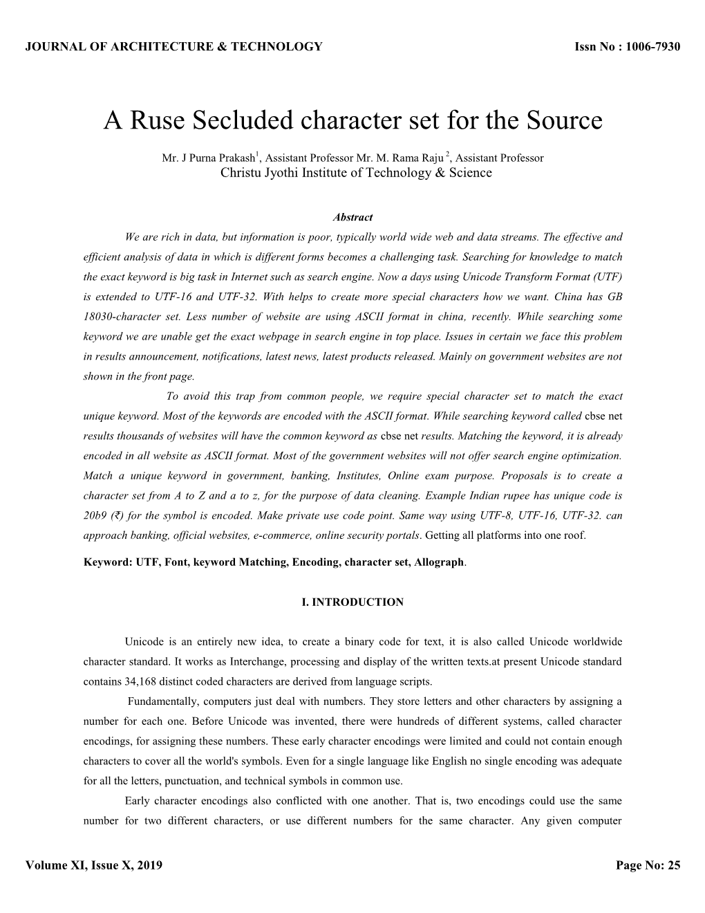 A Ruse Secluded Character Set for the Source