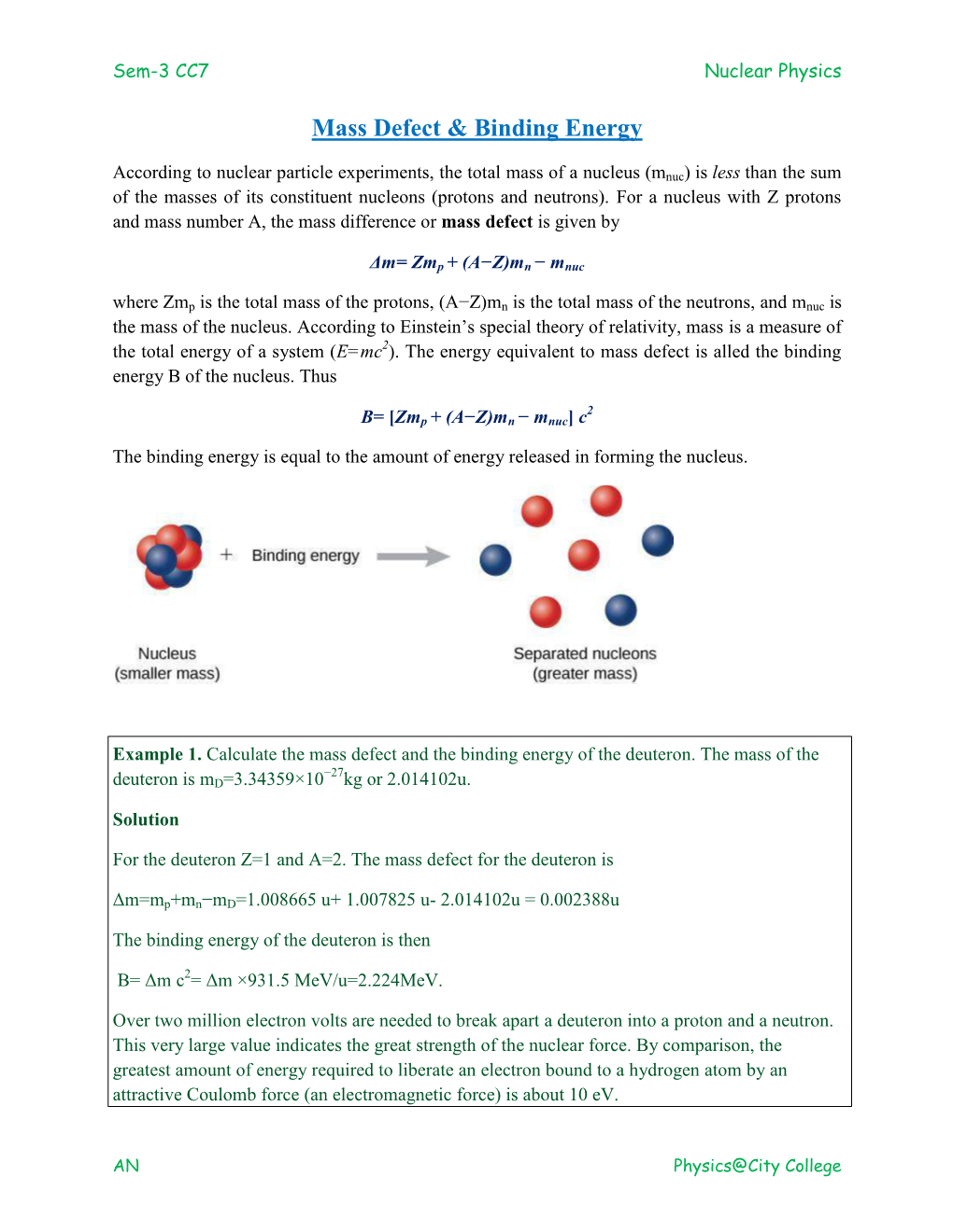 Mass Defect & Binding Energy