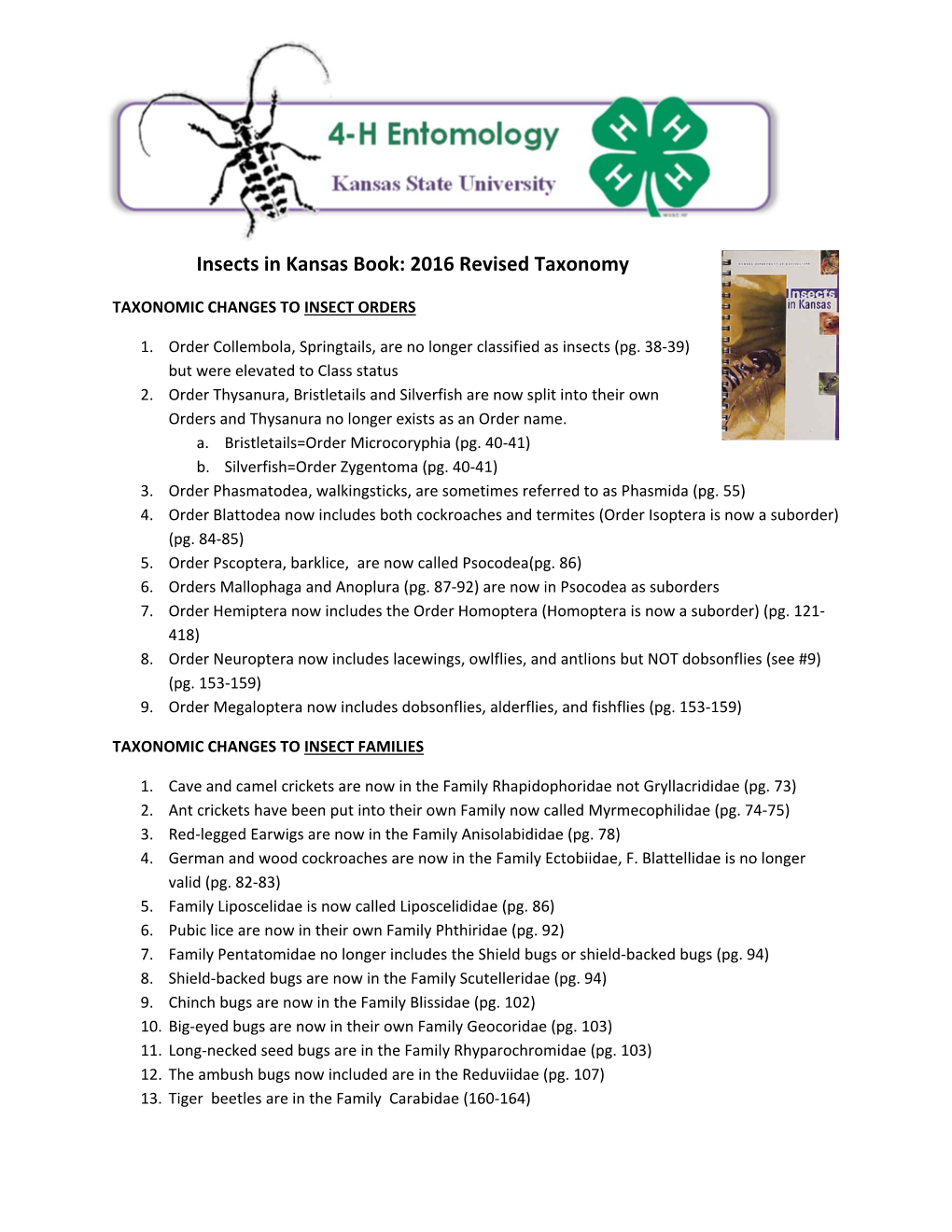 Insects in Kansas Book: 2016 Revised Taxonomy