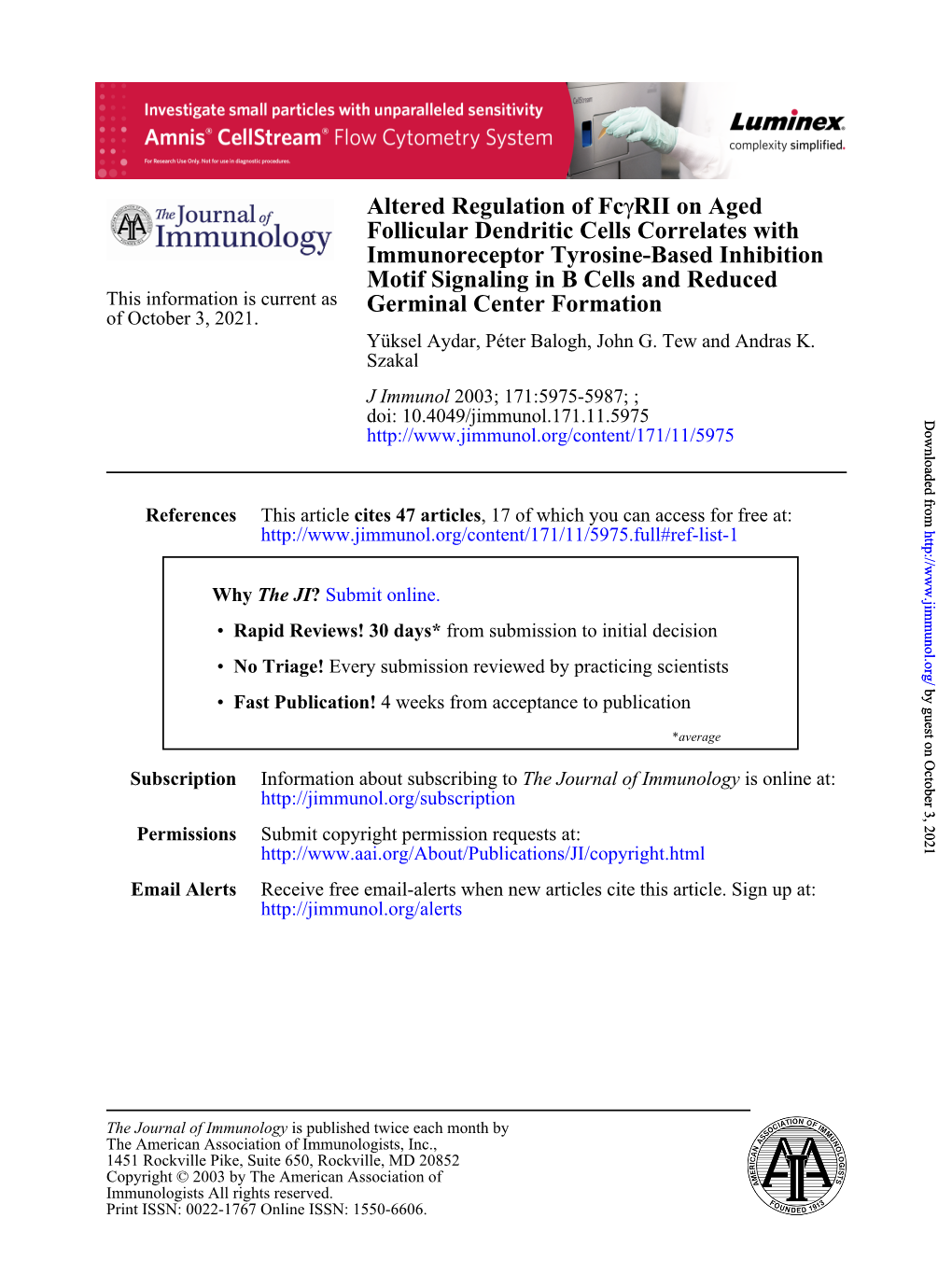 Germinal Center Formation Motif Signaling in B Cells and Reduced