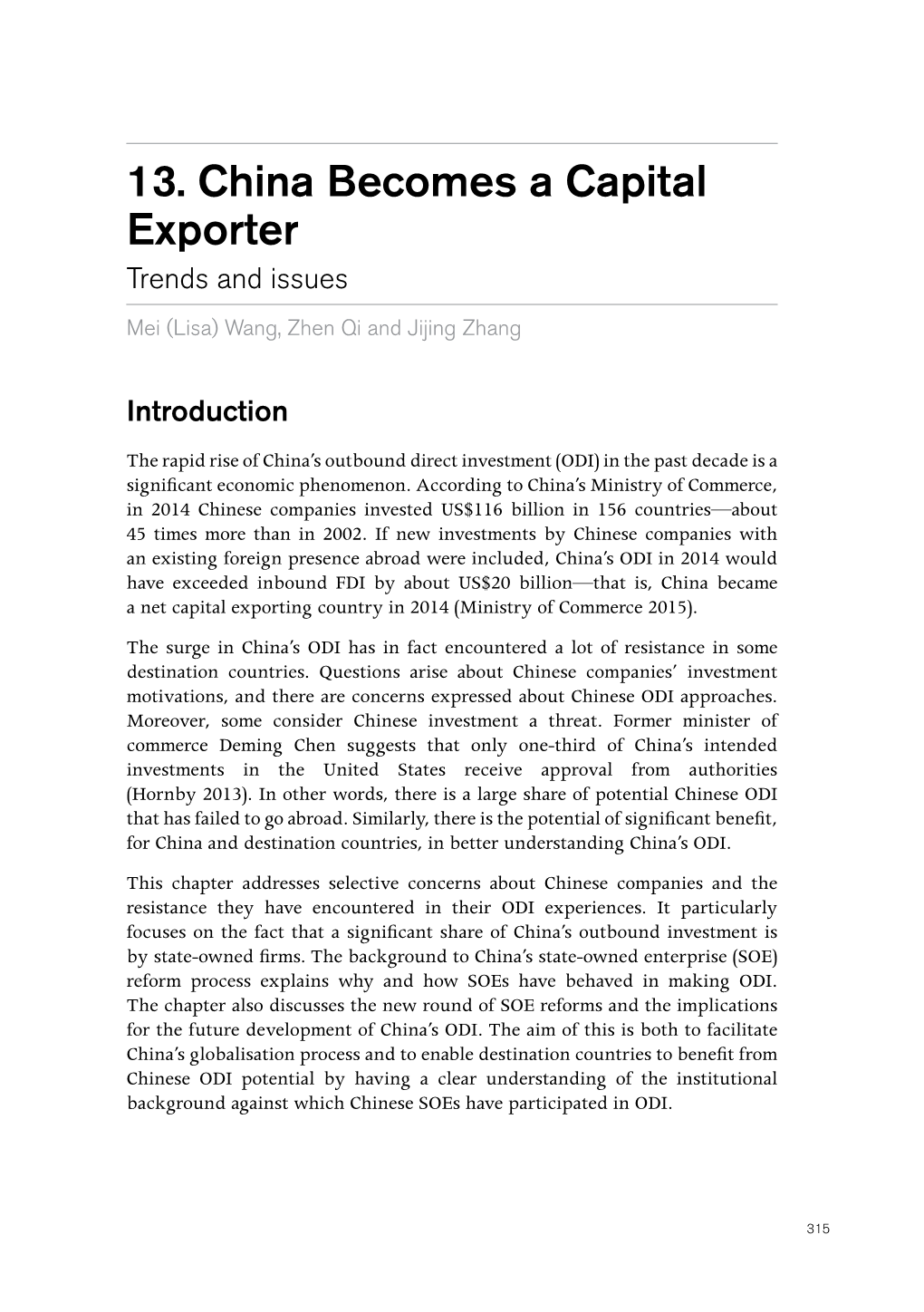 13. China Becomes a Capital Exporter Trends and Issues