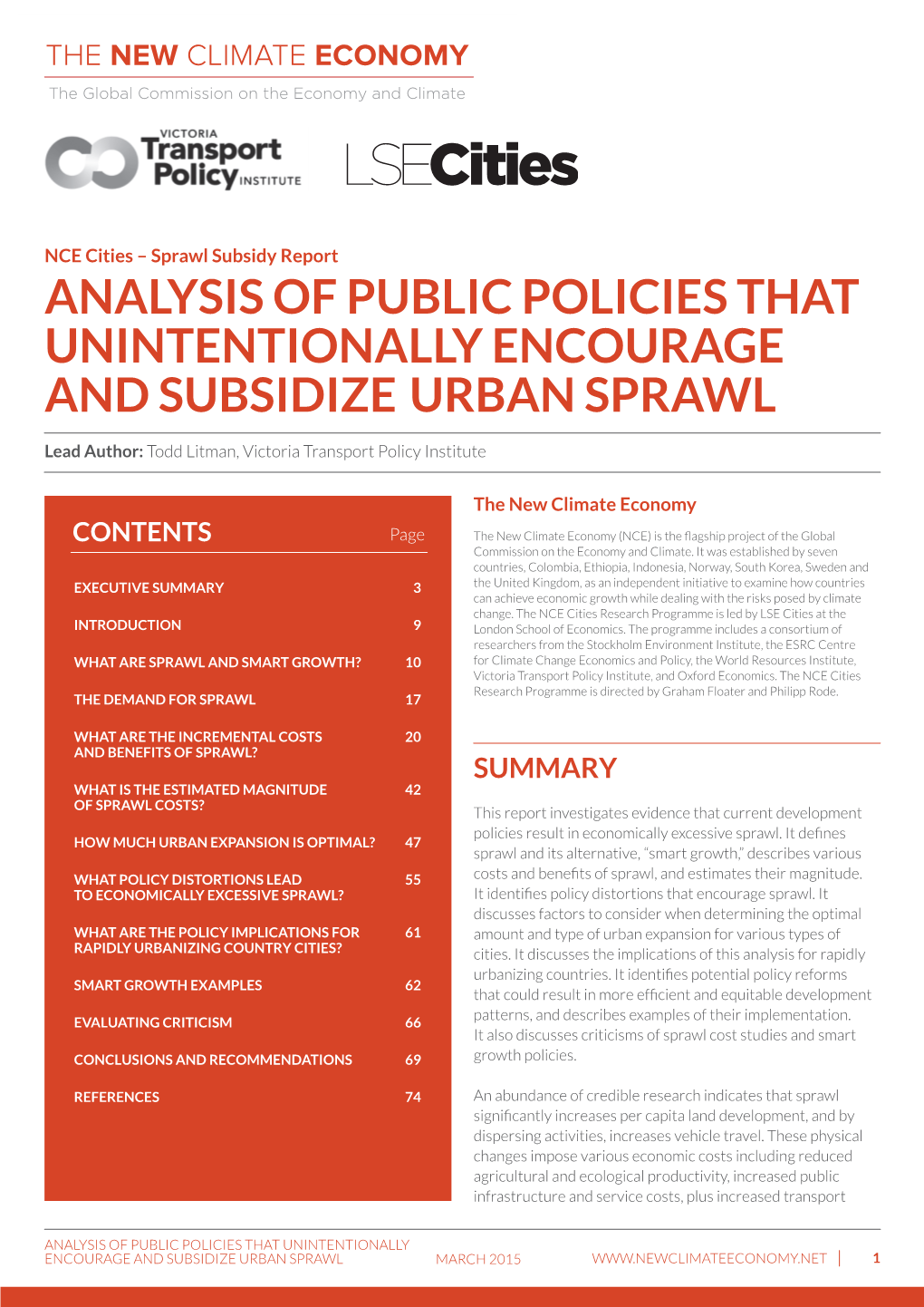 Analysis of Public Policies That Unintentionally Encourage and Subsidize Urban Sprawl