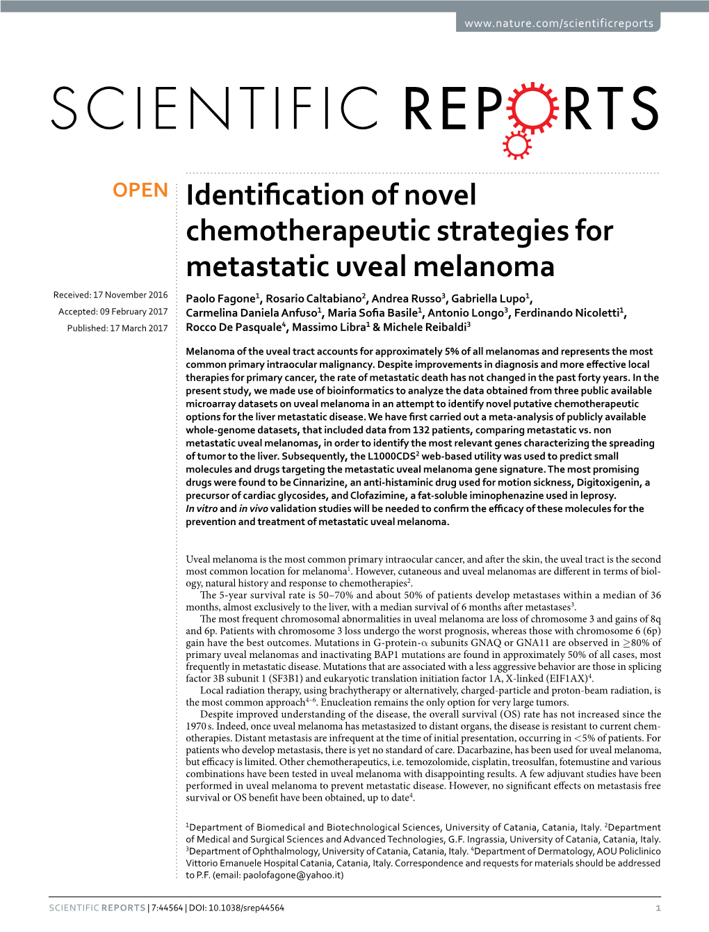 Identification of Novel Chemotherapeutic Strategies For