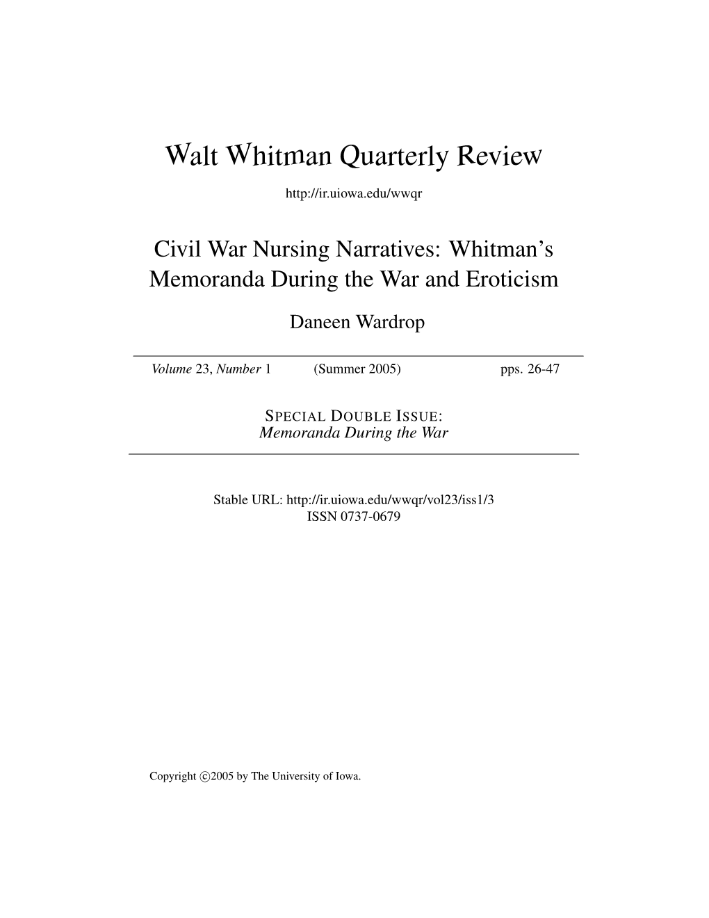 Walt Whitman Quarterly Review