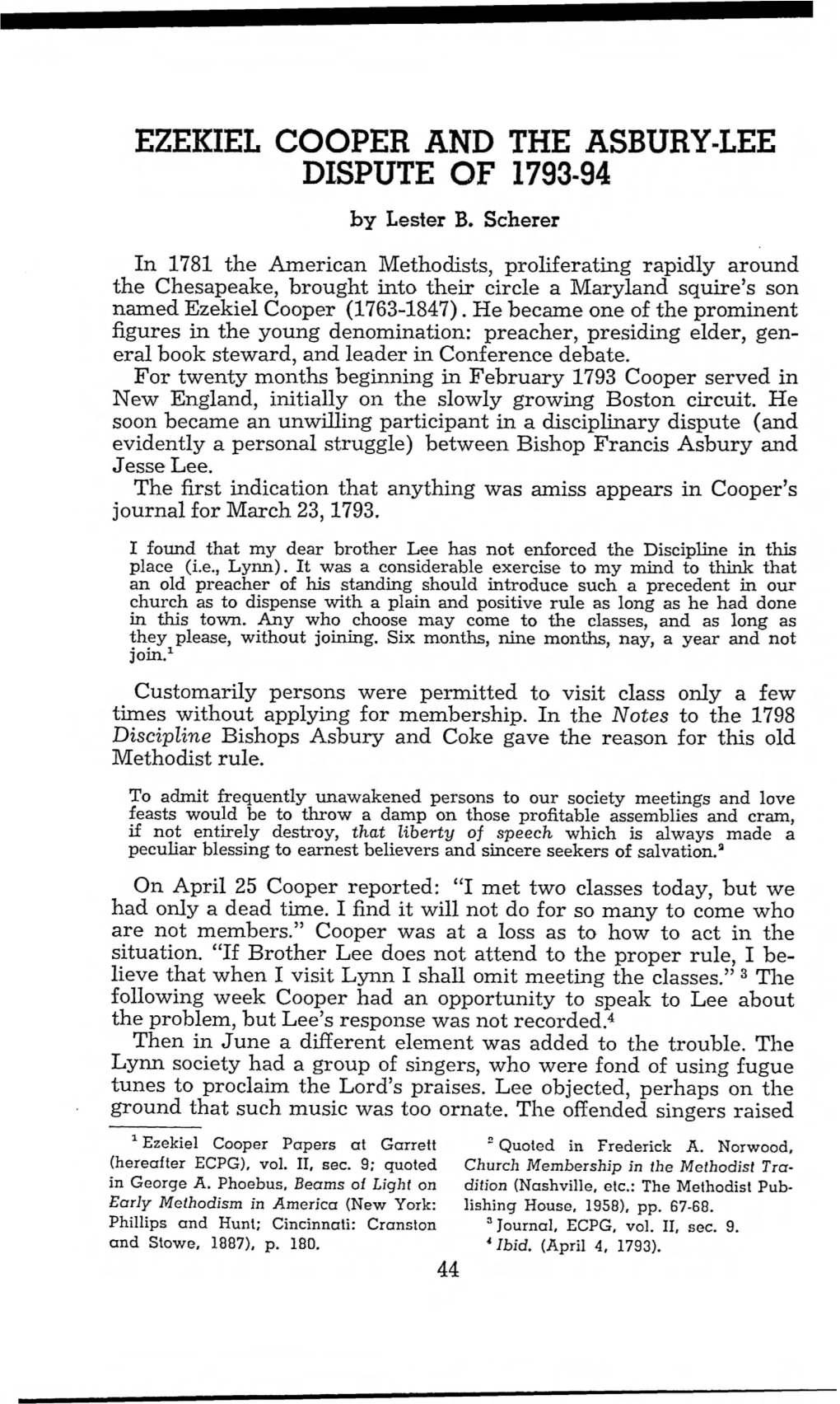 EZEKIEL COOPER and the ASBURY-LEE DISPUTE of 1793-94 by Lester B