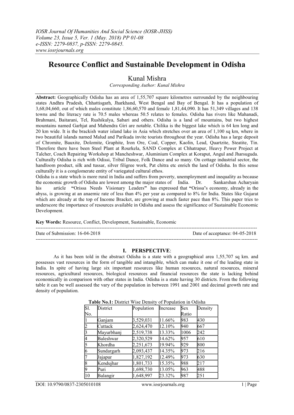 Resource Conflict and Sustainable Development in Odisha