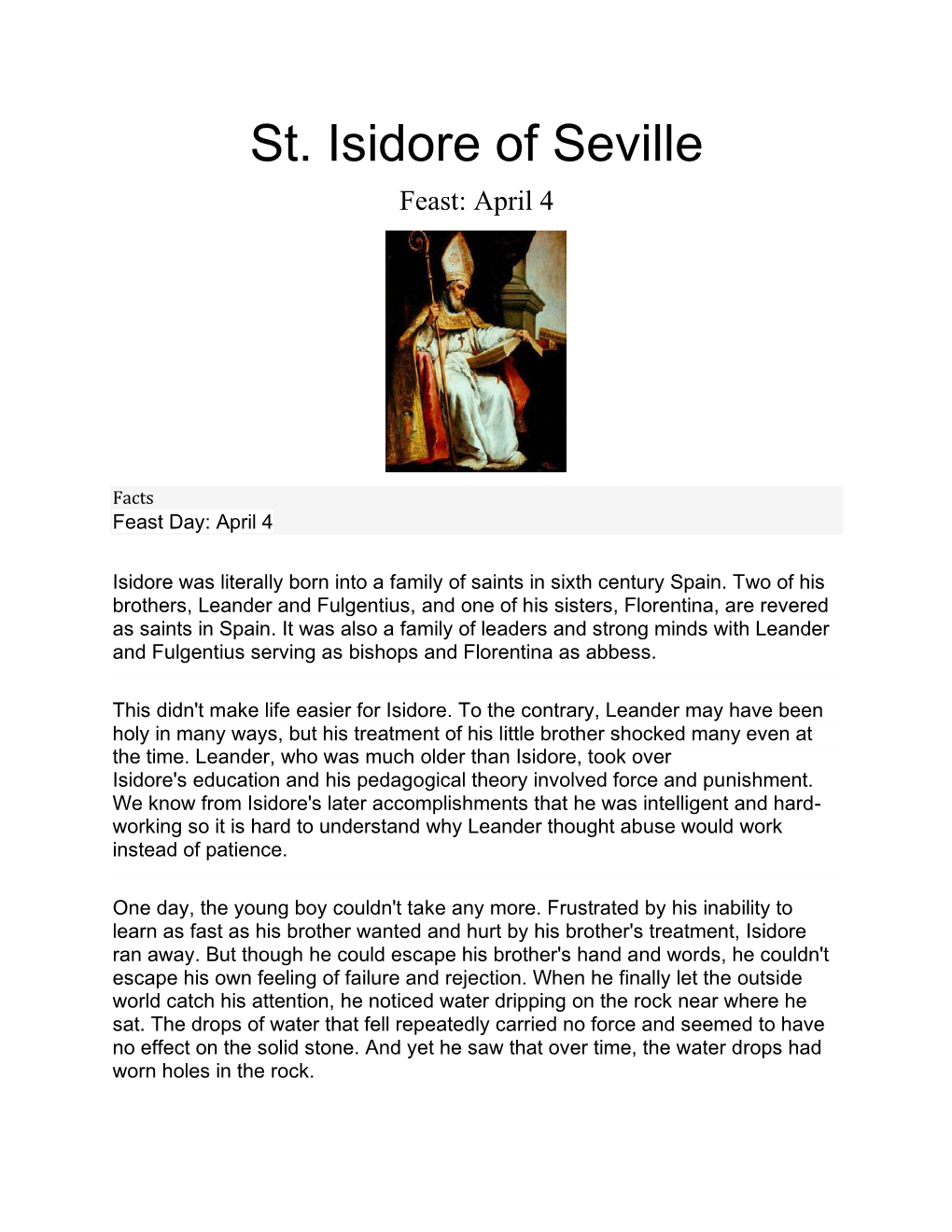 St. Isidore of Seville Feast: April 4